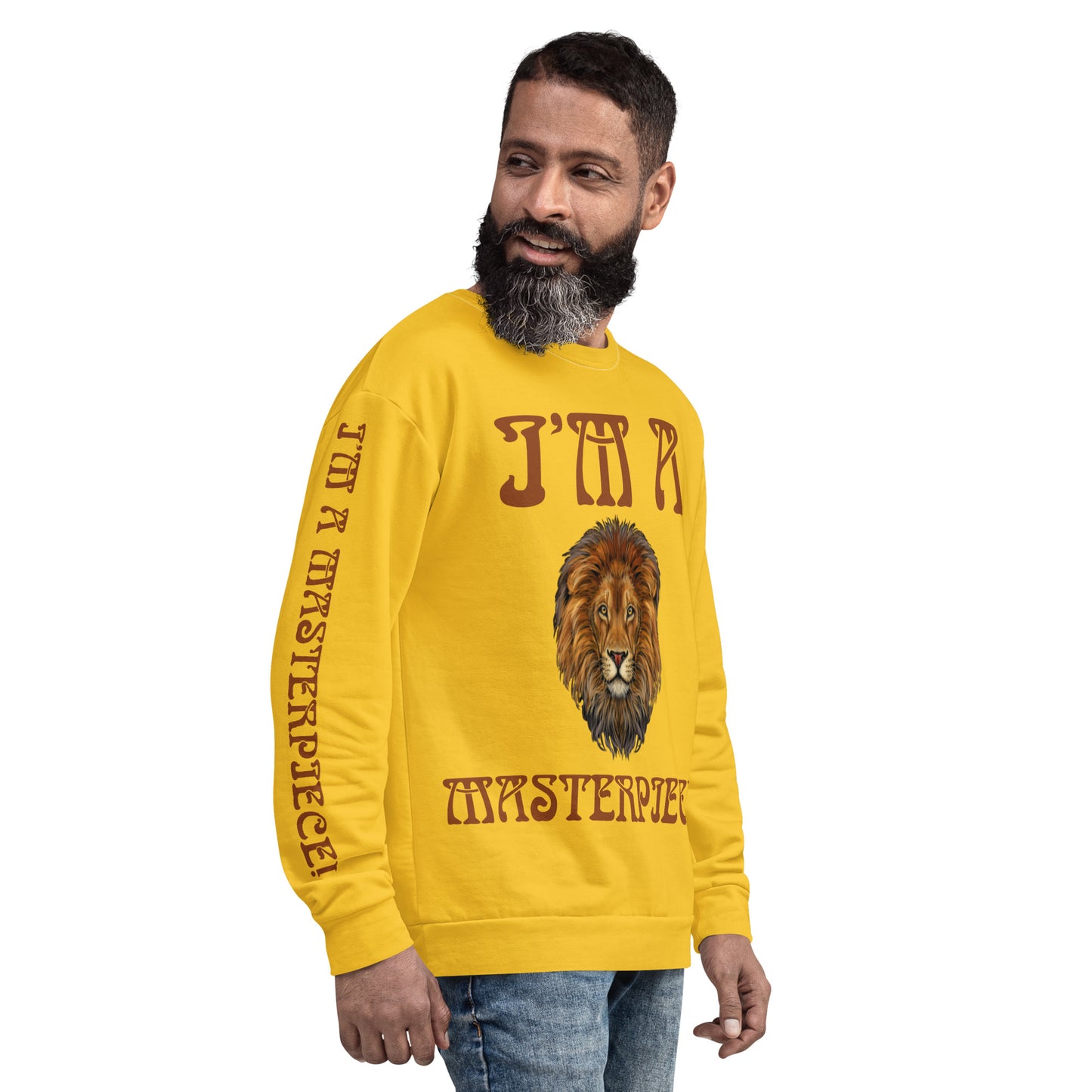 “I’M A MASTERPIECE!”Yellow Unisex Sweatshirt W/Brown Font