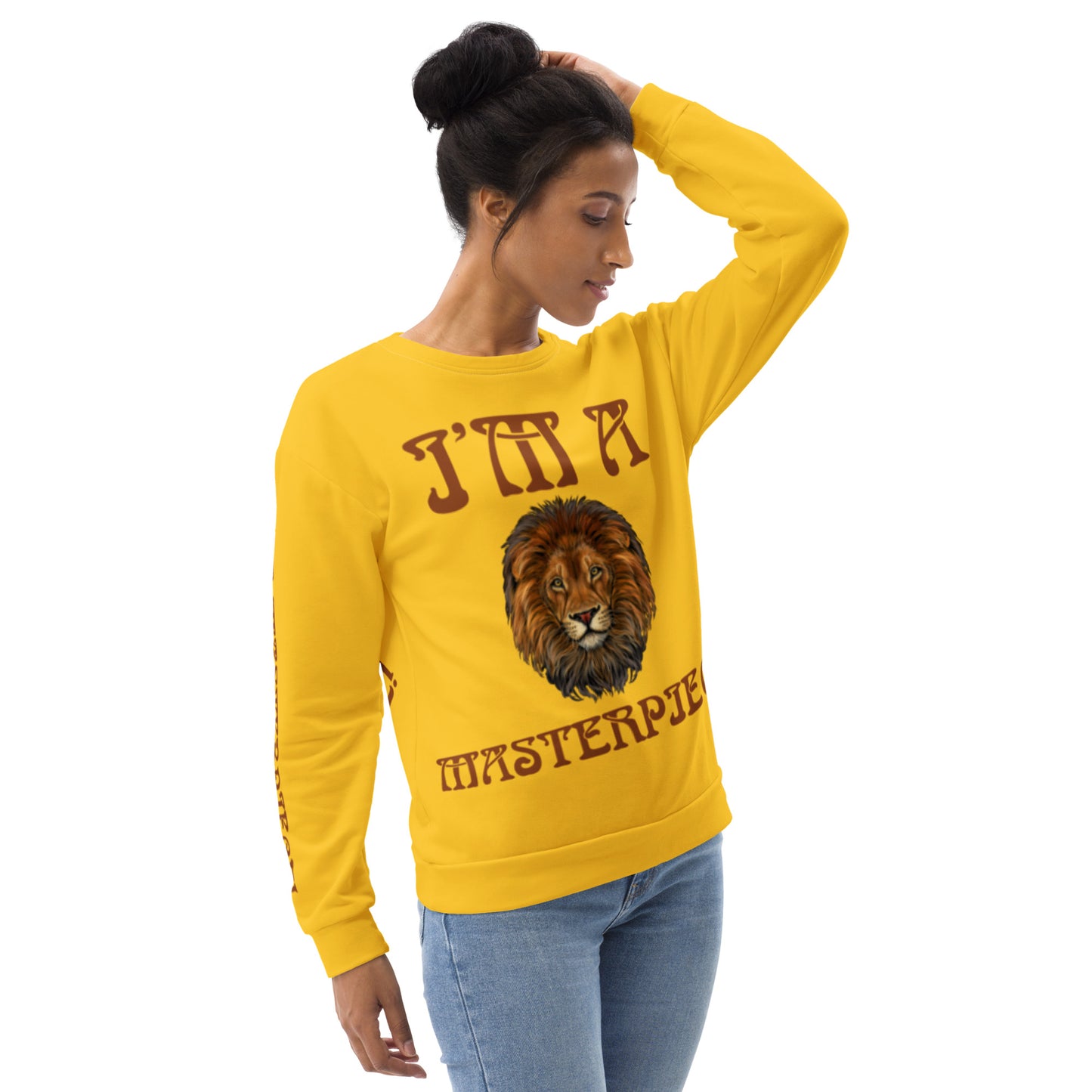 “I’M A MASTERPIECE!”Yellow Unisex Sweatshirt W/Brown Font