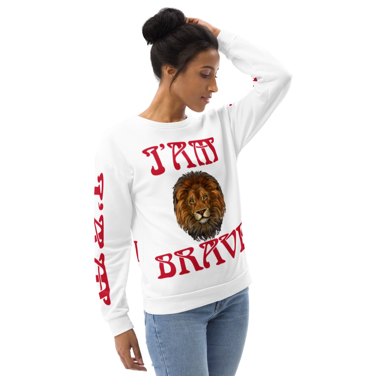 “I’AM BRAVE!”White Unisex Sweatshirt W/Red Font