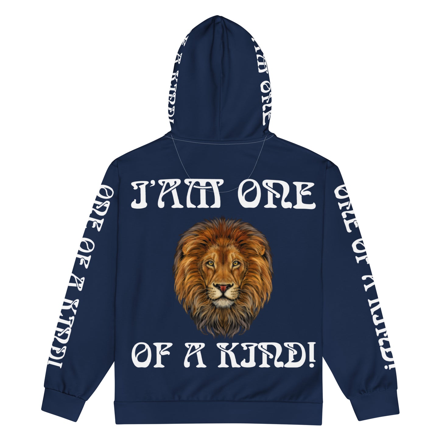 “IAM ONE OF A KIND!”Unisex Navy Zip Hoodie W/White Font