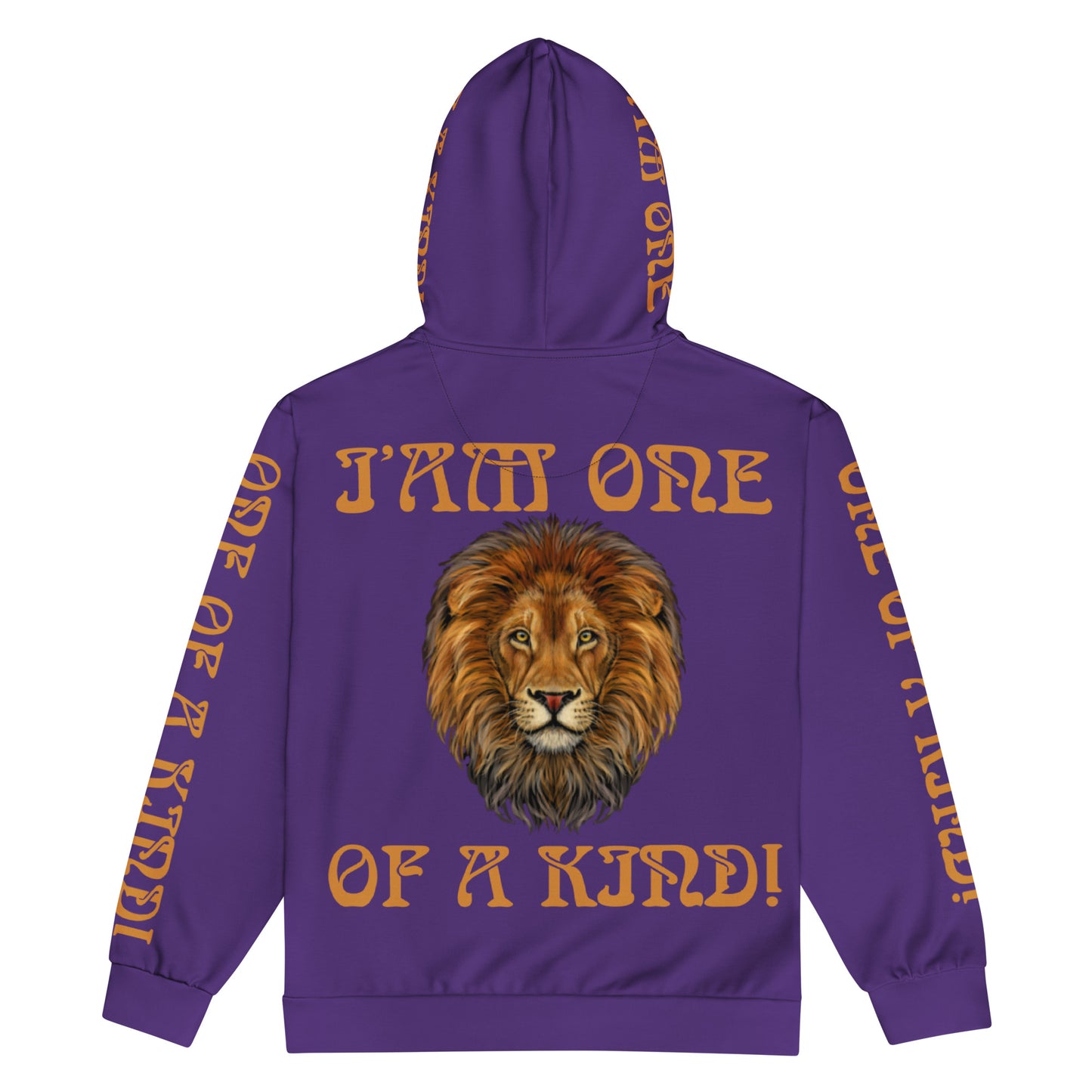 “I’AM ONE OF A KIND!"Unisex Purple Zip Hoodie W/Bronze Font