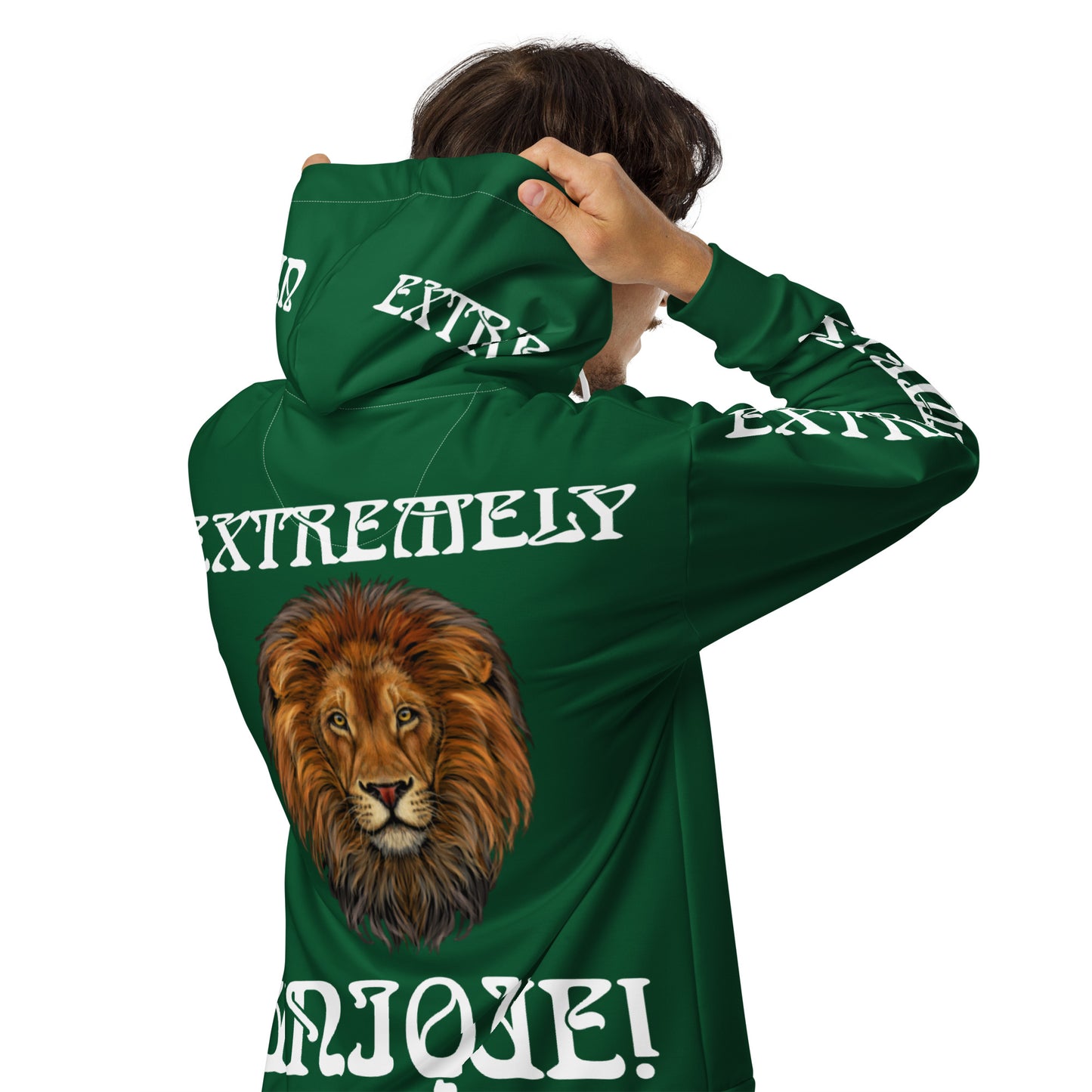 “EXTREMELY UNIQUE!”Green Unisex Zip Hoodie W/White Font