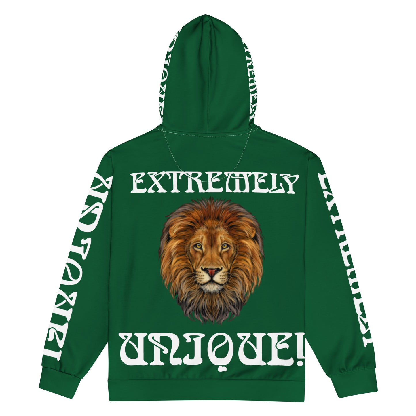 “EXTREMELY UNIQUE!”Green Unisex Zip Hoodie W/White Font