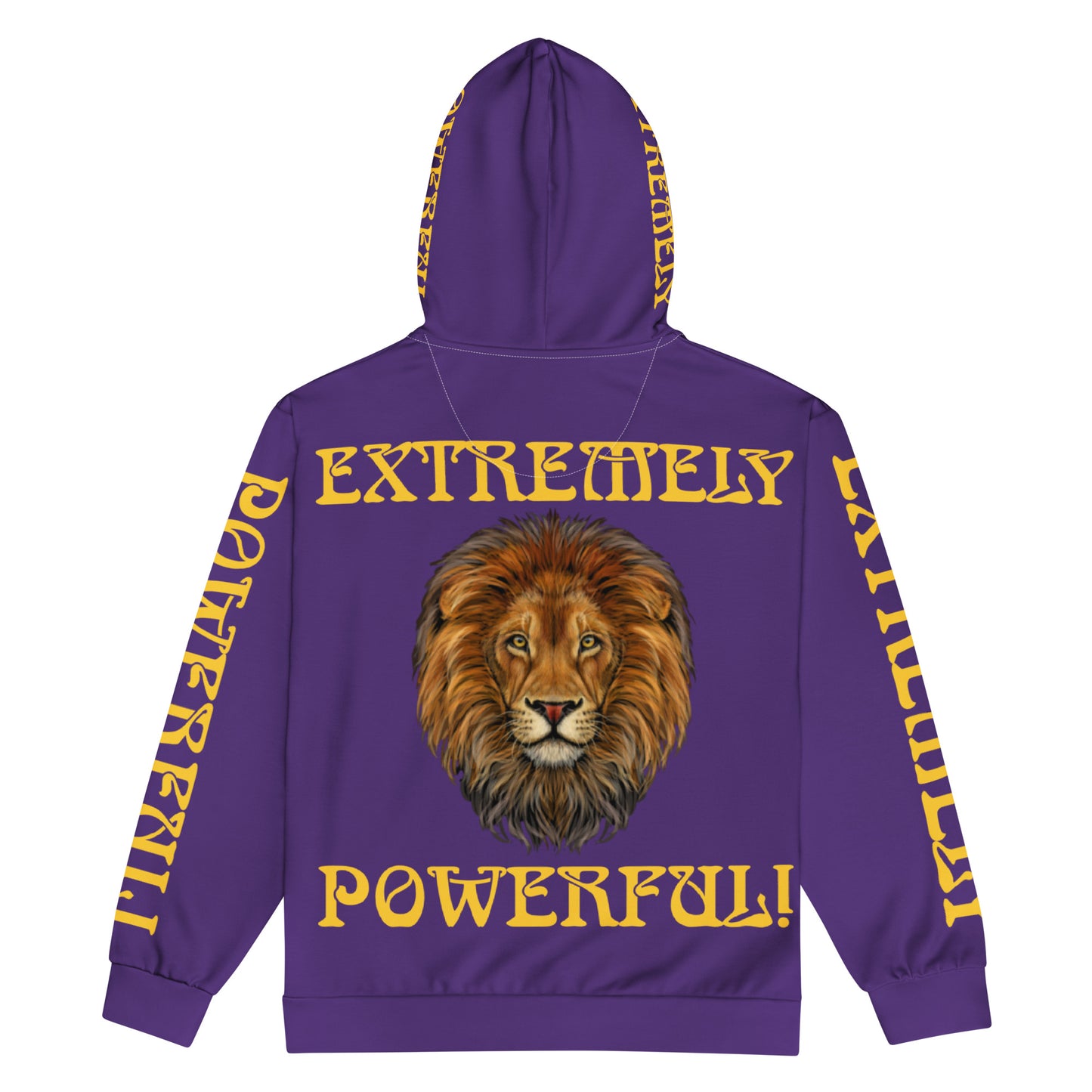 “EXTREMELY POWERFUL!”Purple Unisex Zip Hoodie W/Yellow Font