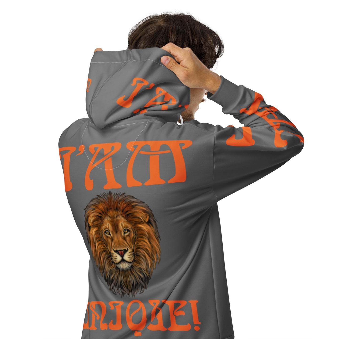 “I’AM UNIQUE!”Grey Unisex Zip Hoodie W/Orange Font