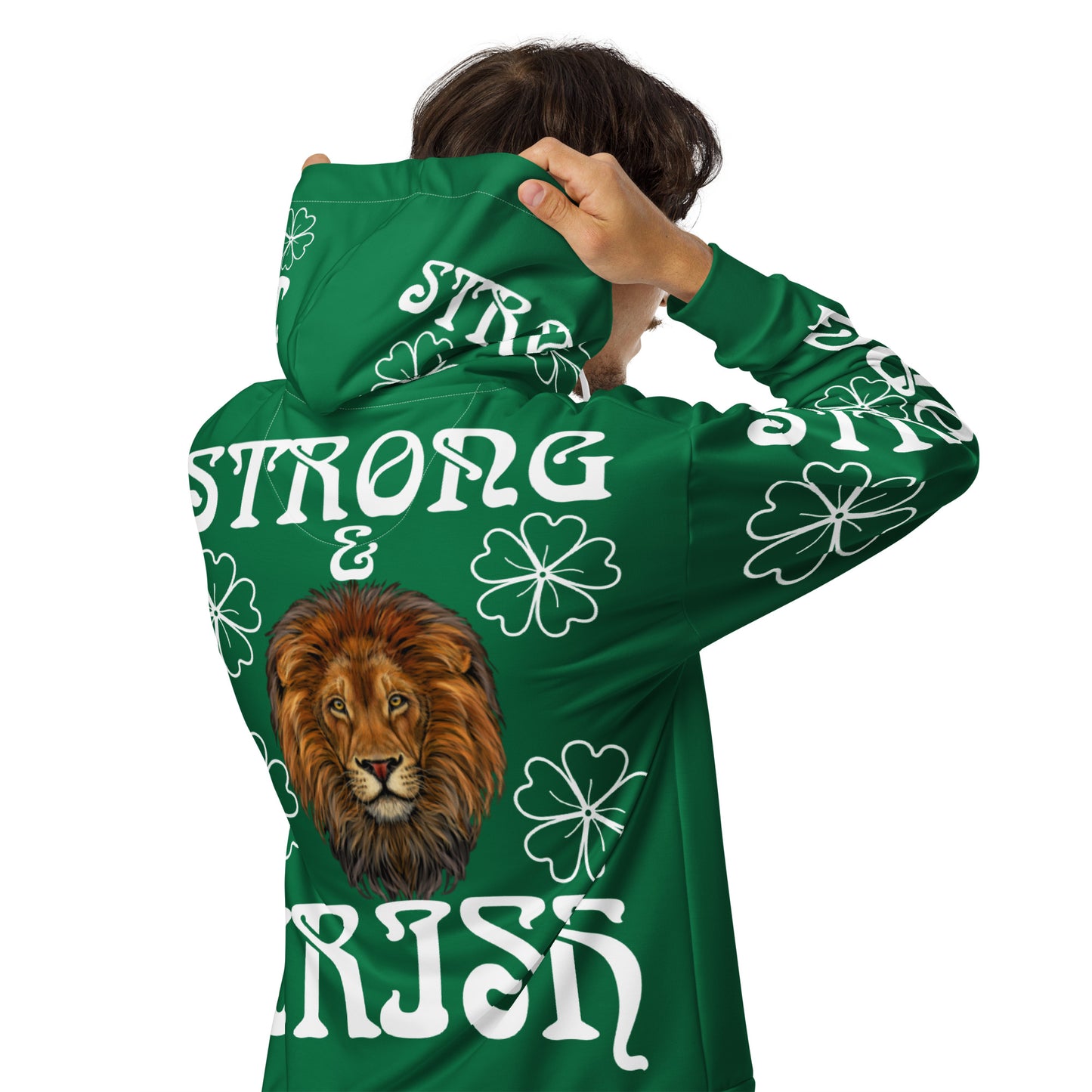 “STRONG,IRISH”Green Unisex Zip Hoodie W/White Font