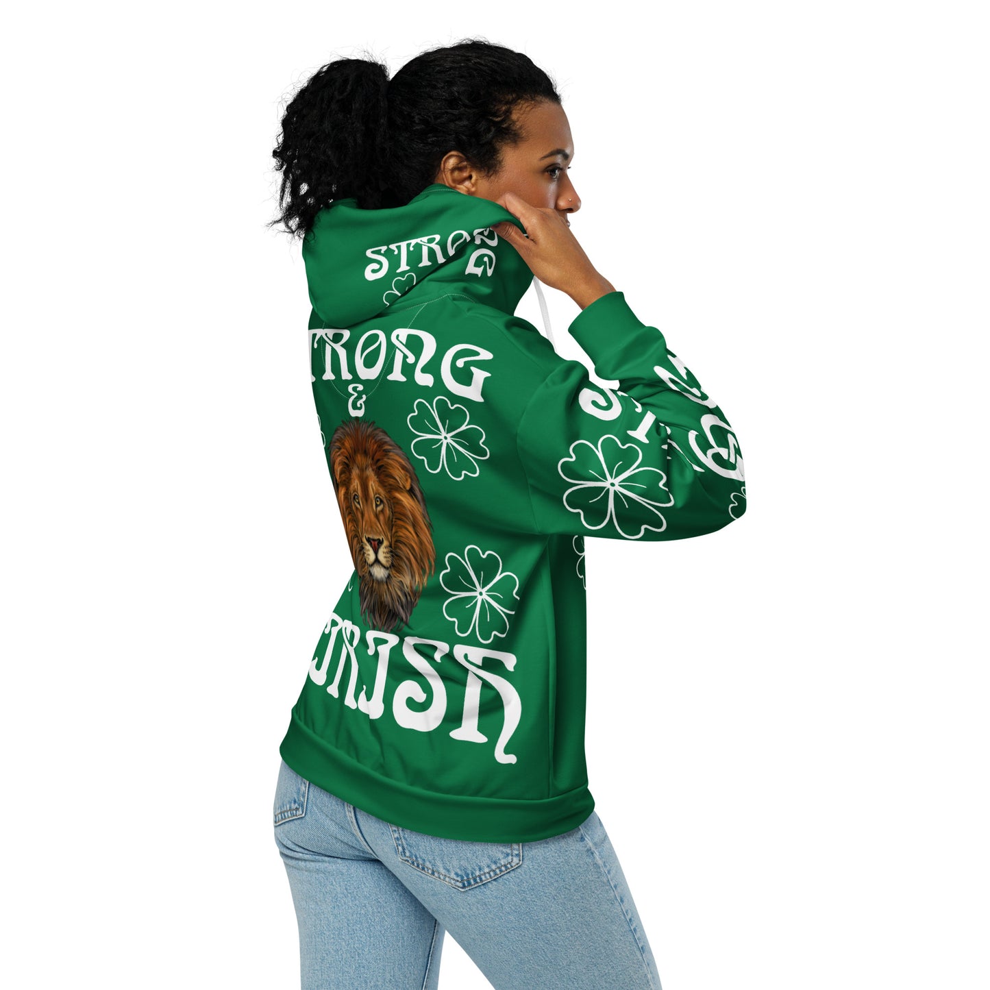 “STRONG,IRISH”Green Unisex Zip Hoodie W/White Font