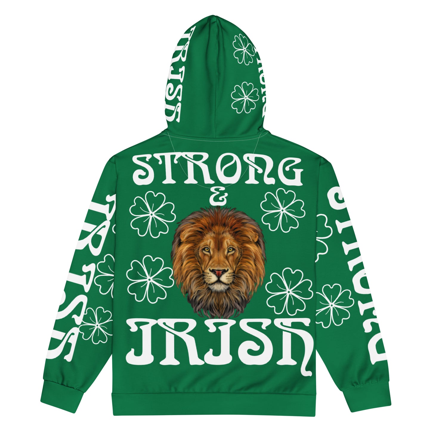 “STRONG,IRISH”Green Unisex Zip Hoodie W/White Font