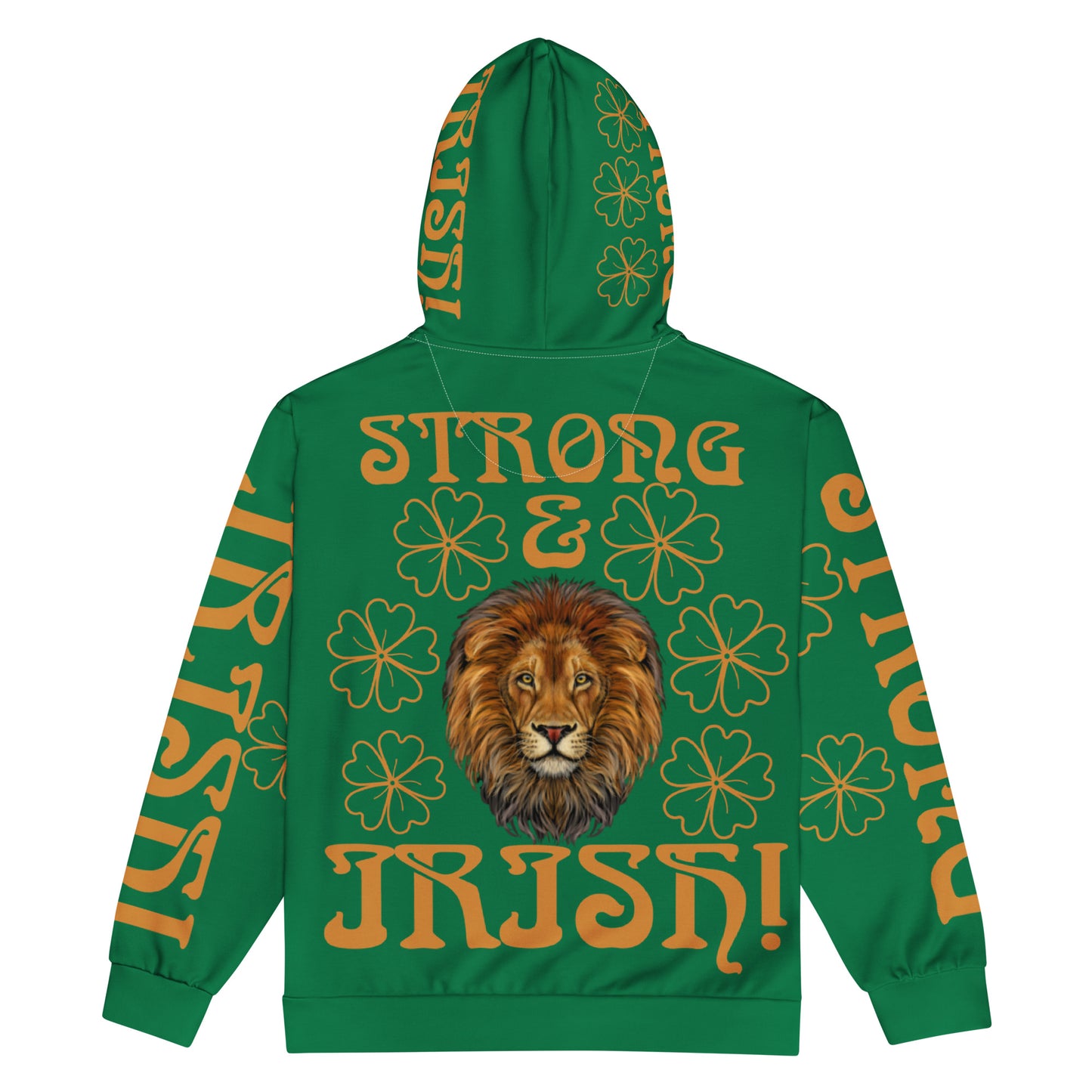 “STRONG,IRISH”Green Unisex Zip Hoodie W/Bronze Font