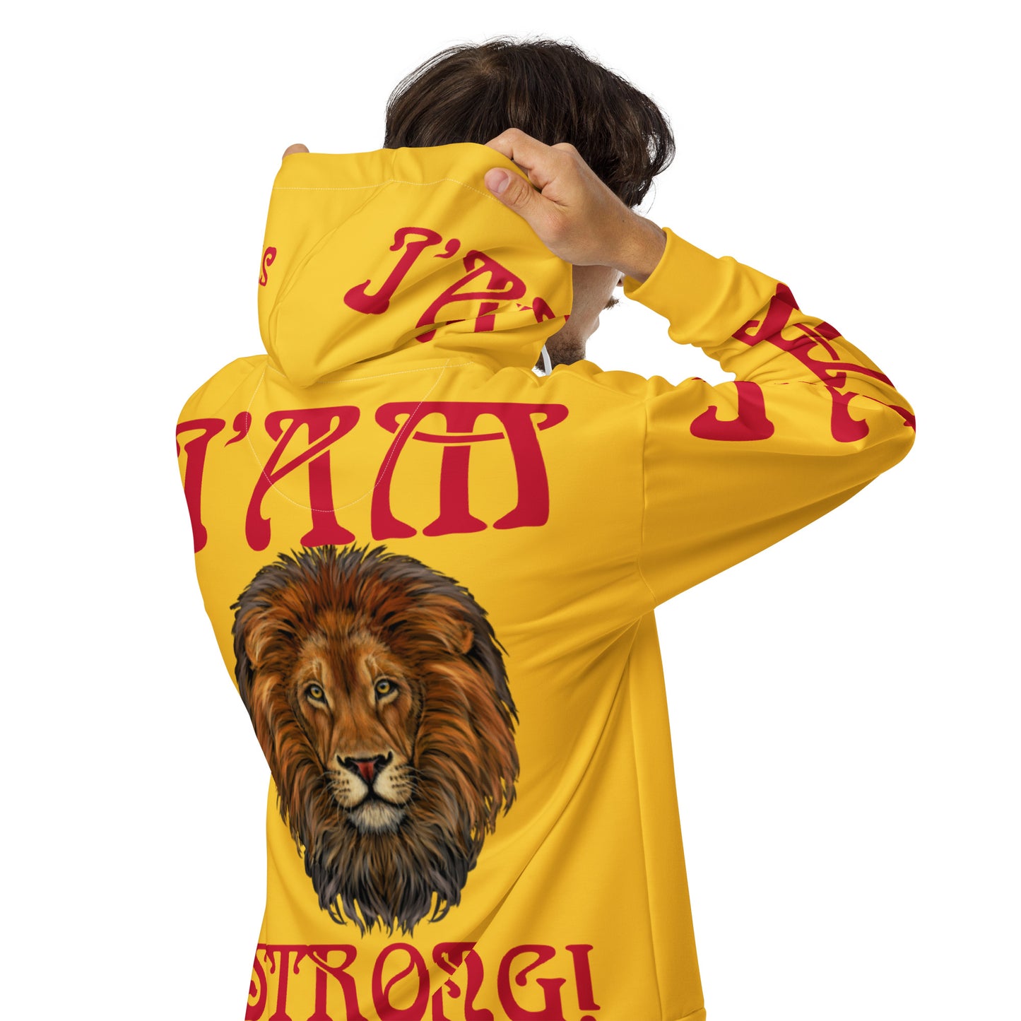 “I’AM STRONG!”Yellow Unisex Zip Hoodie W/Red Font