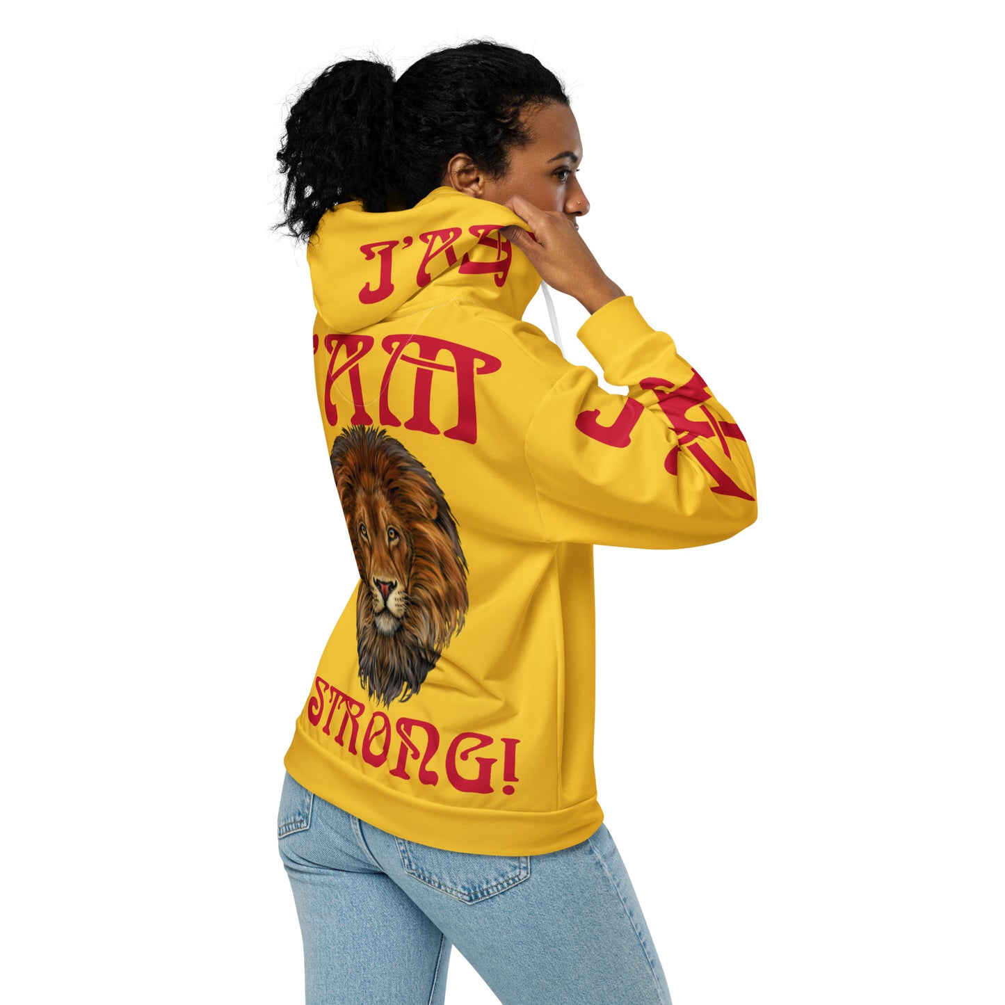 “I’AM STRONG!”Yellow Unisex Zip Hoodie W/Red Font