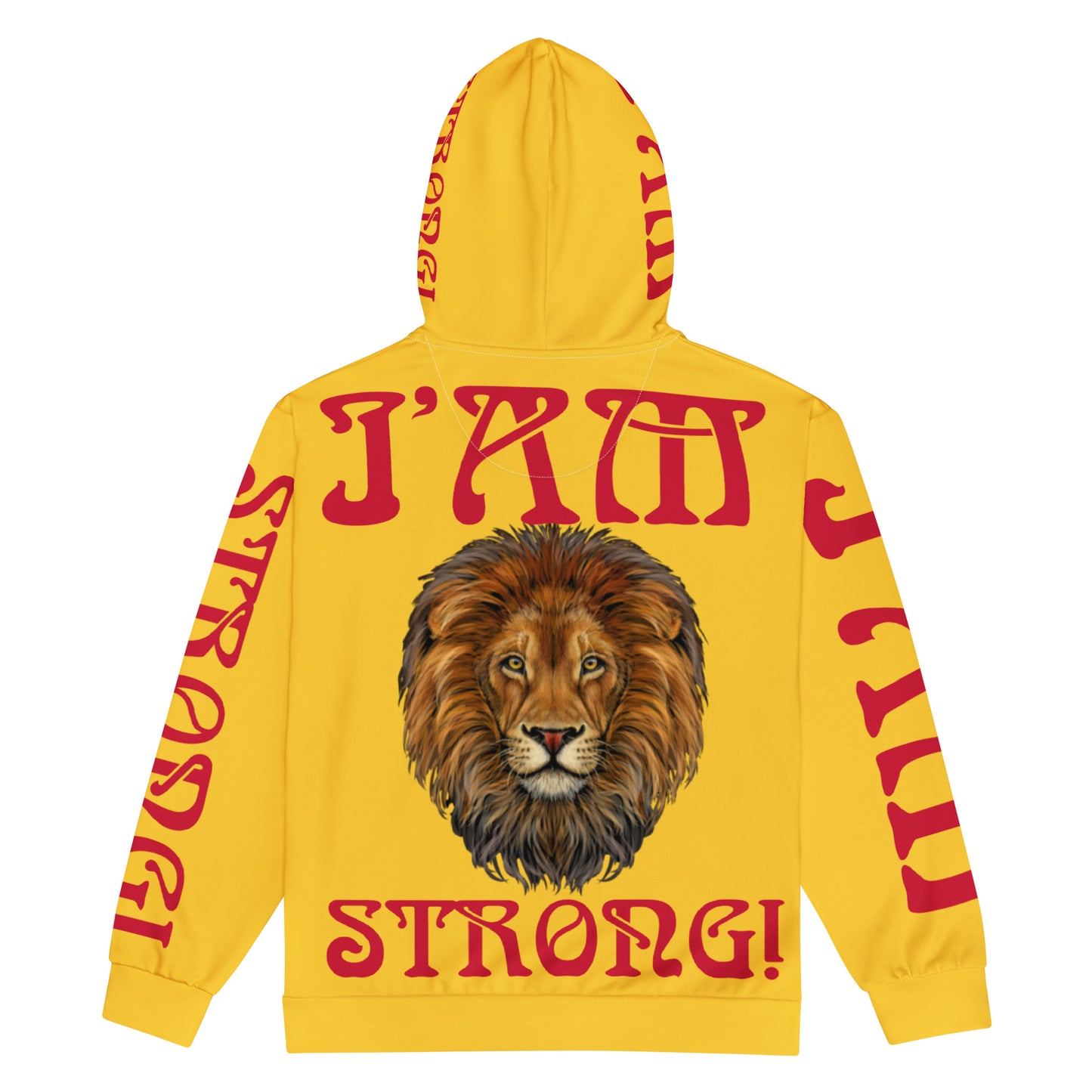 “I’AM STRONG!”Yellow Unisex Zip Hoodie W/Red Font
