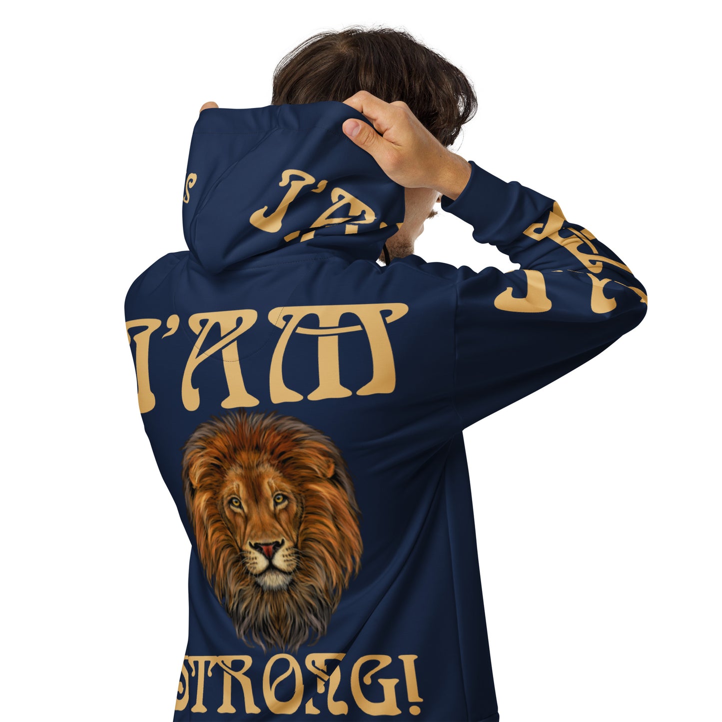 “I’AM STRONG!”Navy Unisex Zip Hoodie W/Fawn Font