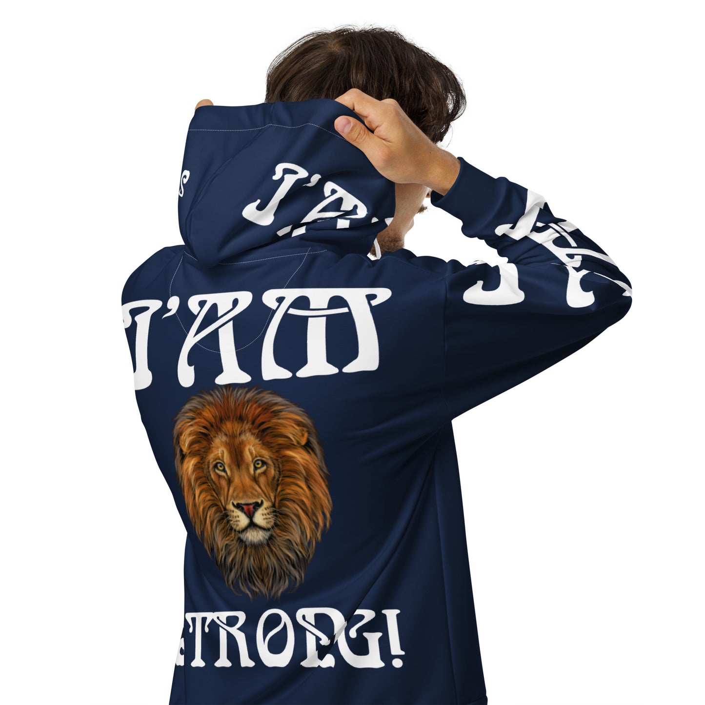 “I’AM STRONG!”Navy Unisex Zip Hoodie W/White Font