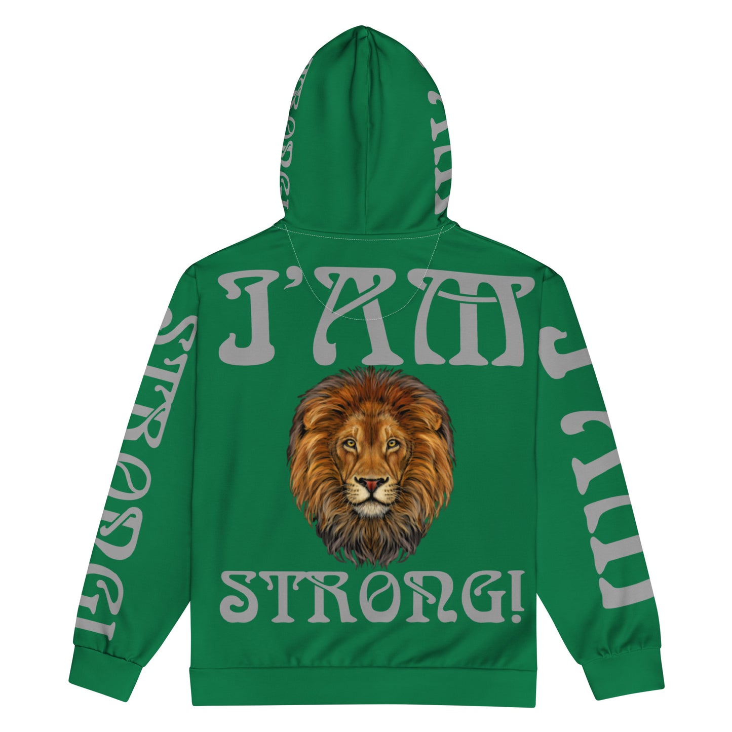 “I’AM STRONG!”Green Unisex Zip Hoodie W/Silver Font
