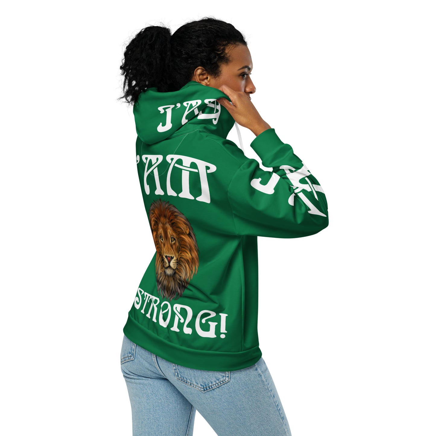 “I’AM STRONG!” Green Unisex Zip Hoodie W/White Font