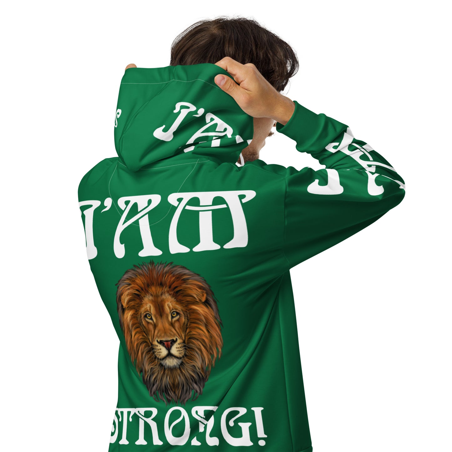 “I’AM STRONG!” Green Unisex Zip Hoodie W/White Font