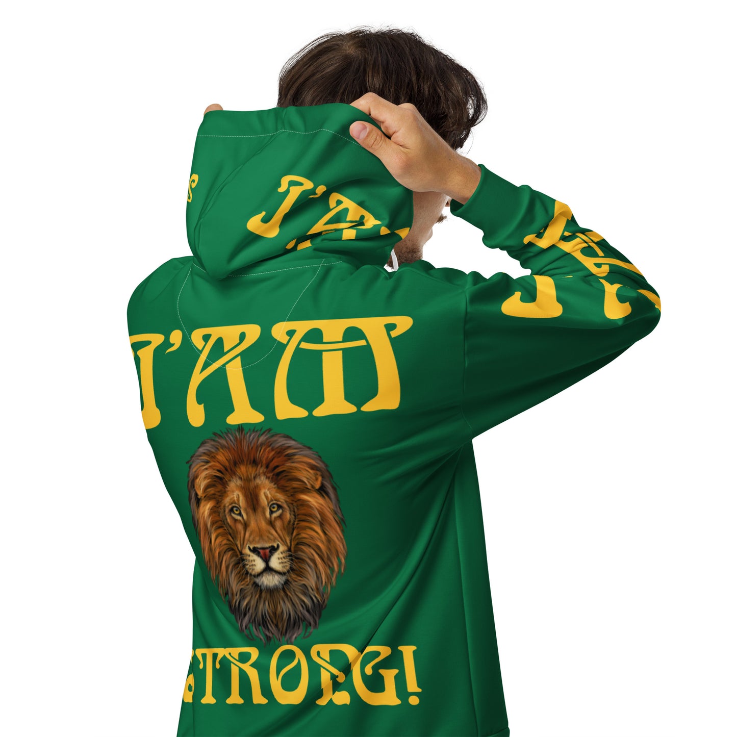 “I’AM STRONG!”Green Unisex Zip Hoodie W/Yellow Font
