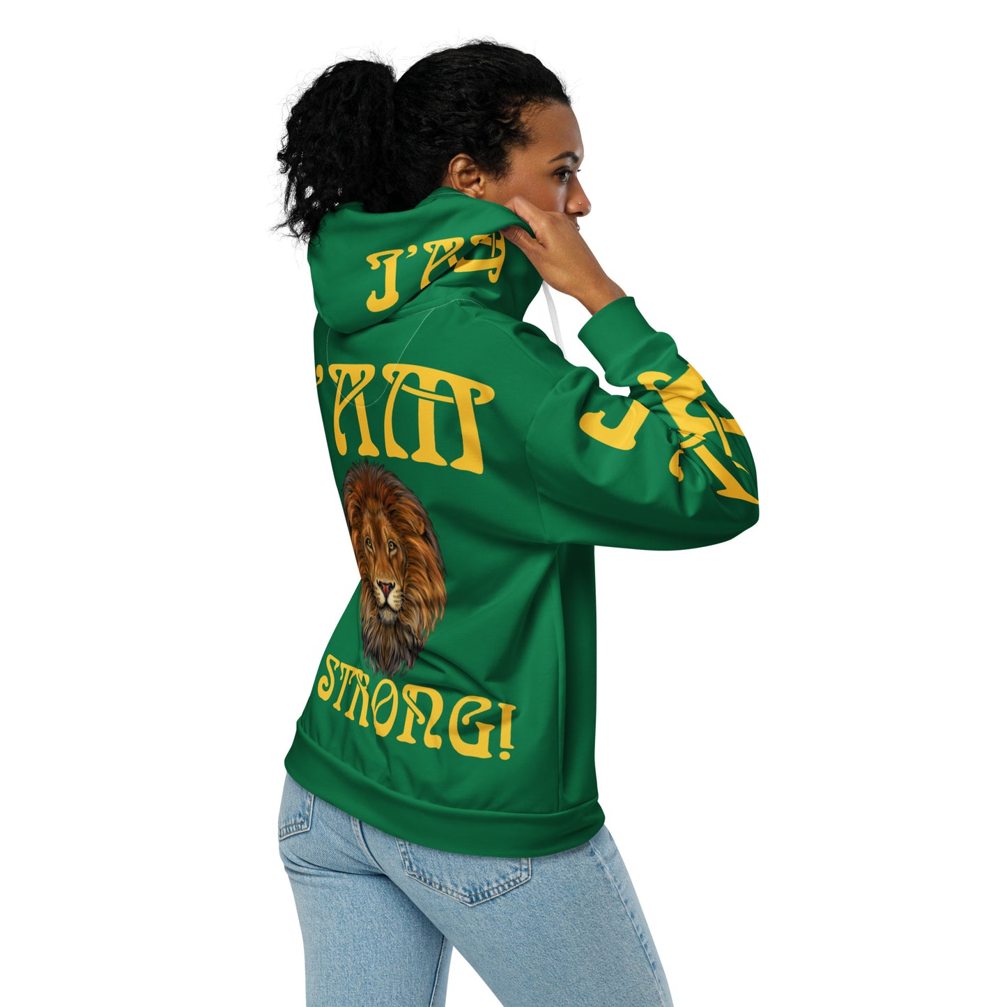 “I’AM STRONG!”Green Unisex Zip Hoodie W/Yellow Font
