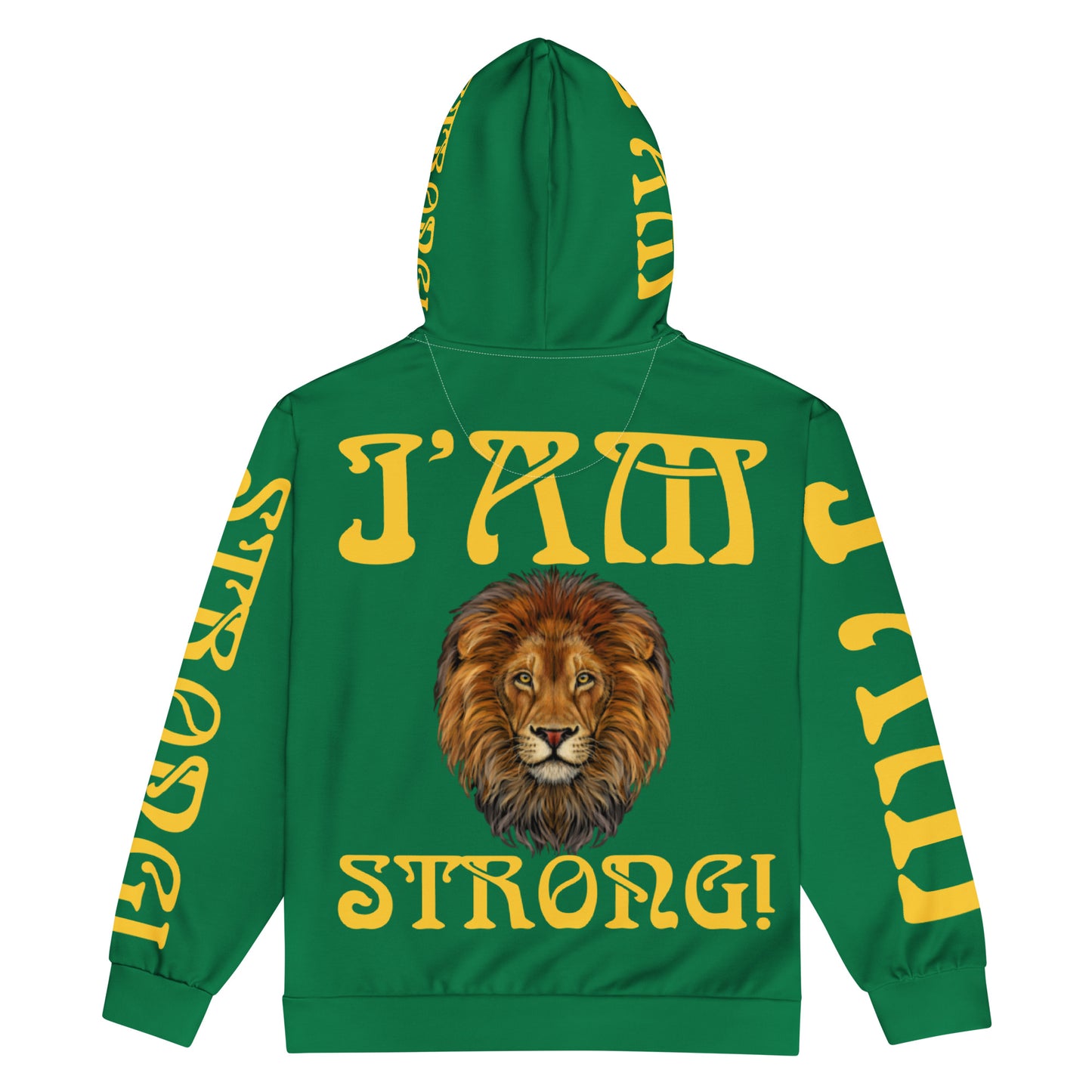“I’AM STRONG!”Green Unisex Zip Hoodie W/Yellow Font