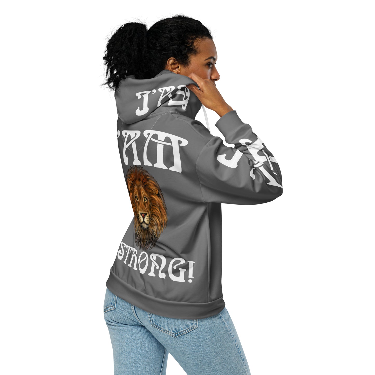 “I’AM STRONG!” Grey Unisex Zip Hoodie W/White Font