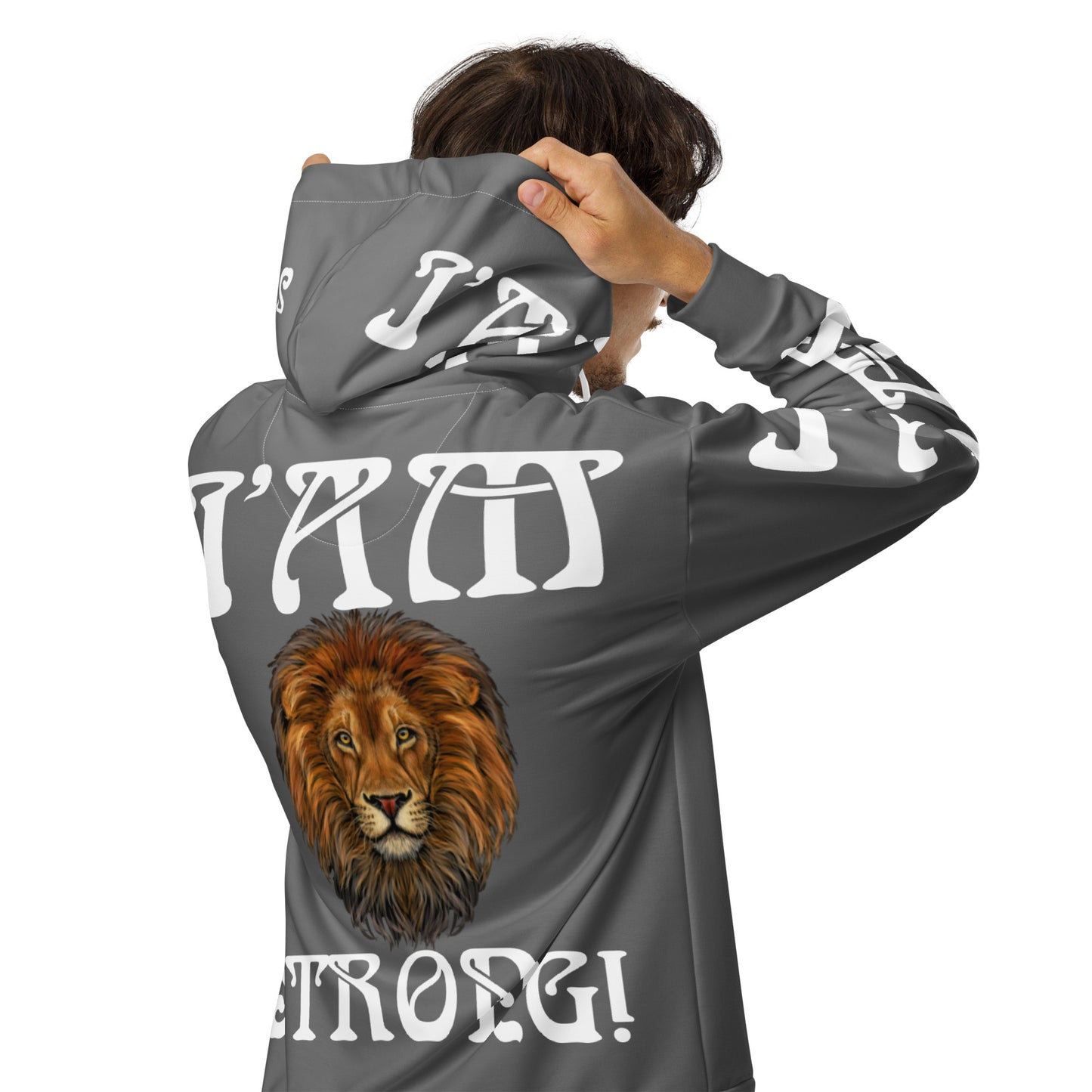 “I’AM STRONG!” Grey Unisex Zip Hoodie W/White Font