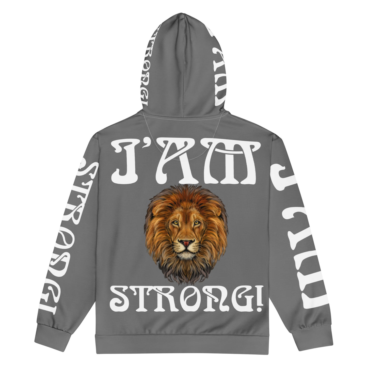 “I’AM STRONG!” Grey Unisex Zip Hoodie W/White Font