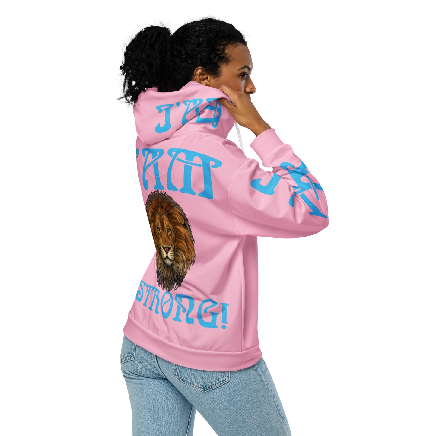 “I’AM STRONG!”Cotton Candy Unisex Zip Hoodie W/SkyBlue Font