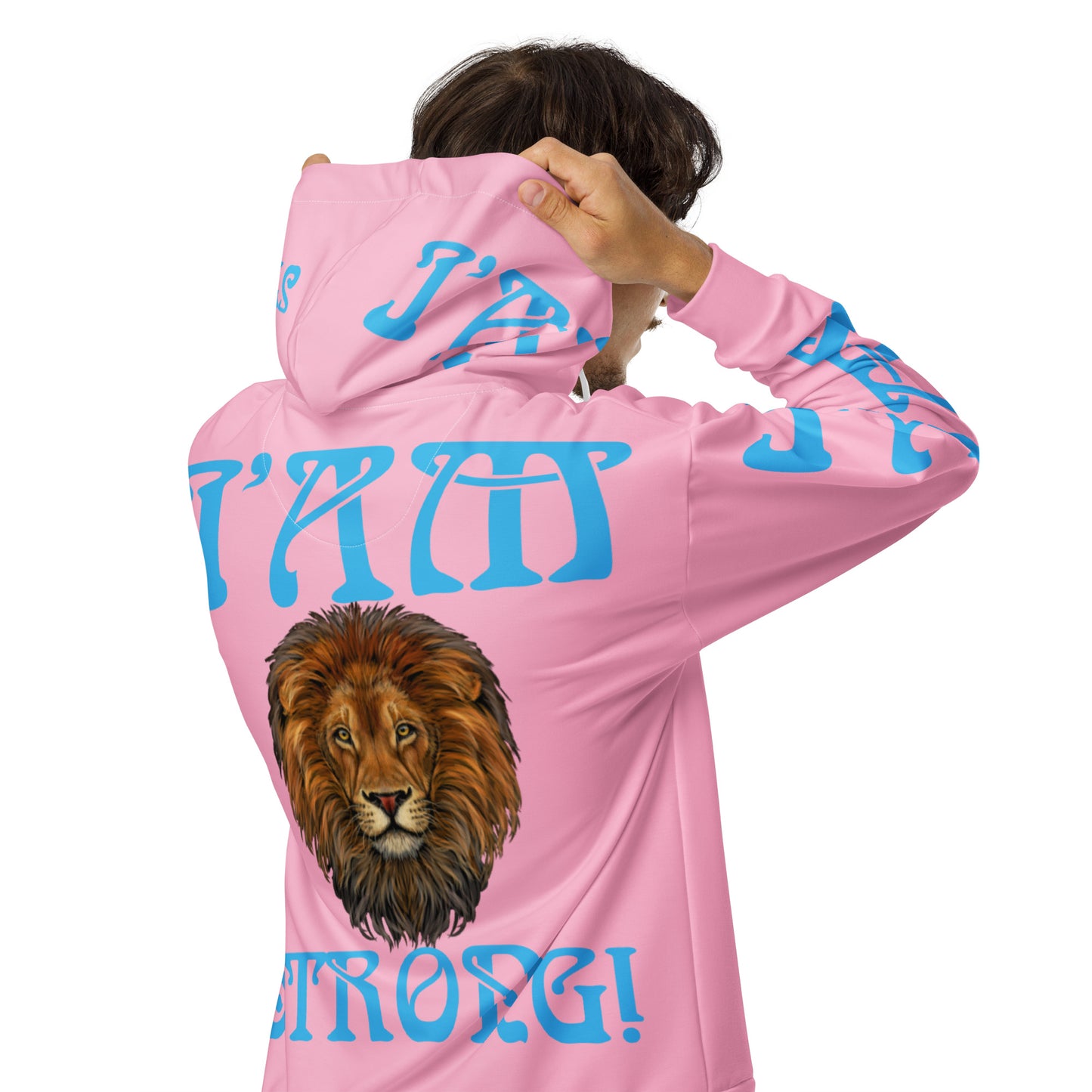 “I’AM STRONG!”Cotton Candy Unisex Zip Hoodie W/SkyBlue Font
