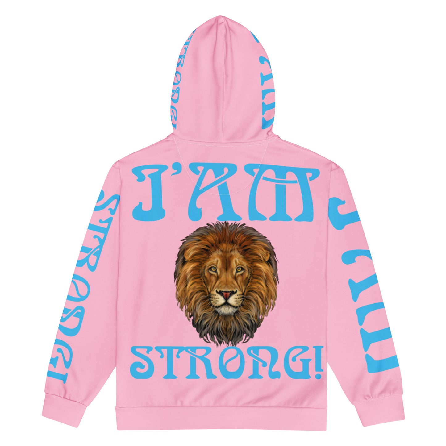 “I’AM STRONG!”Cotton Candy Unisex Zip Hoodie W/SkyBlue Font