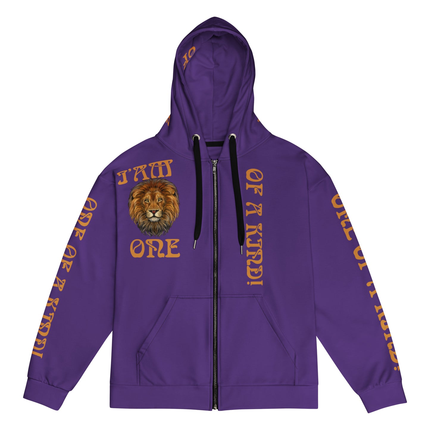 “I’AM ONE OF A KIND!"Unisex Purple Zip Hoodie W/Bronze Font