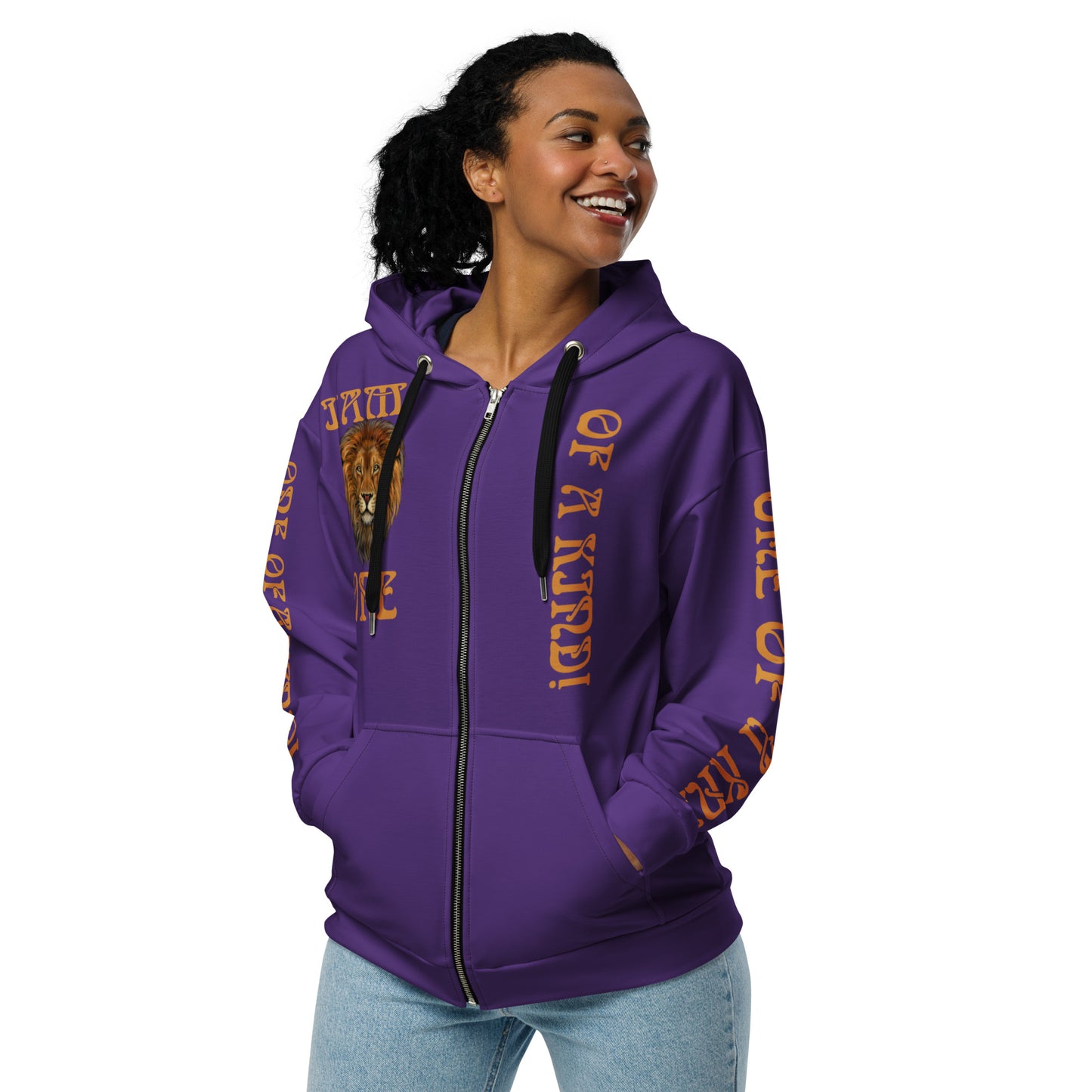“I’AM ONE OF A KIND!"Unisex Purple Zip Hoodie W/Bronze Font