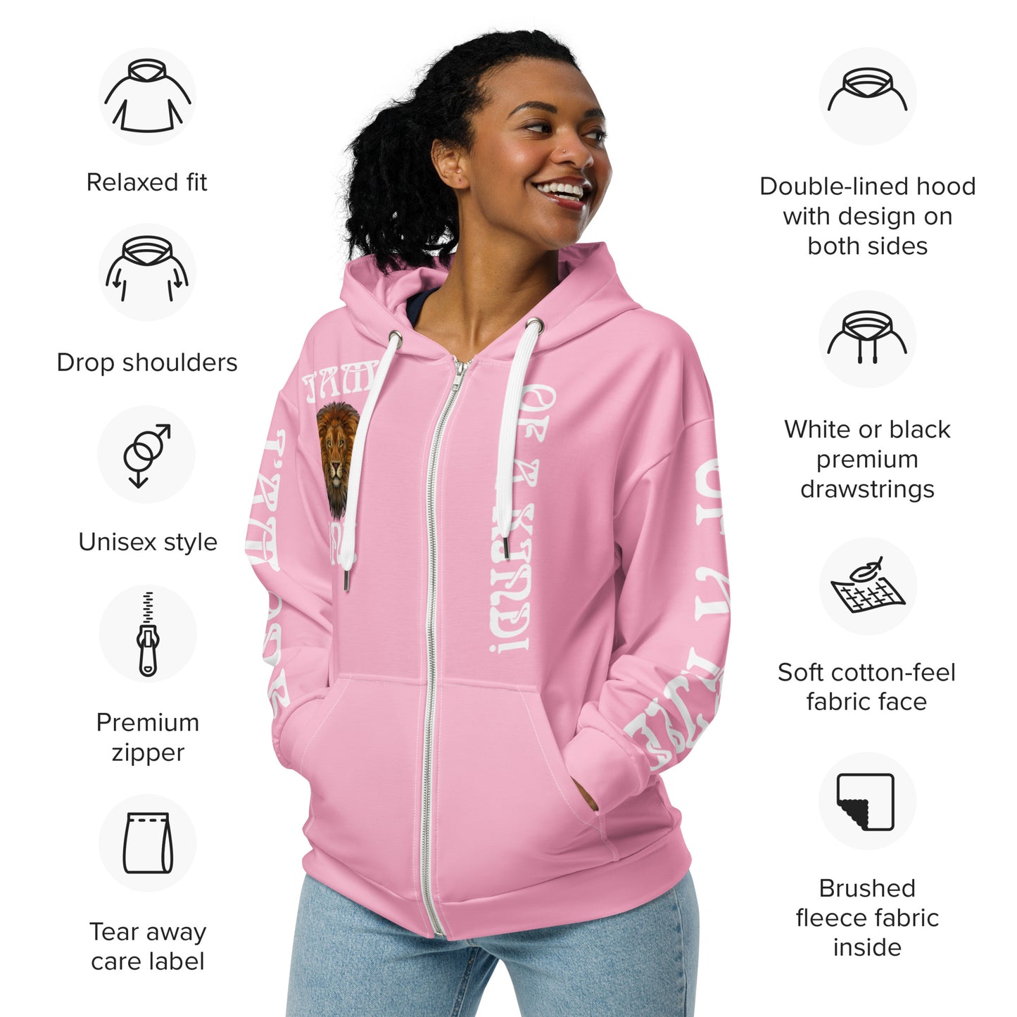 “I’AM ONE OF A KIND!”Cotton Candy Unisex Zip Hoodie W/White Font