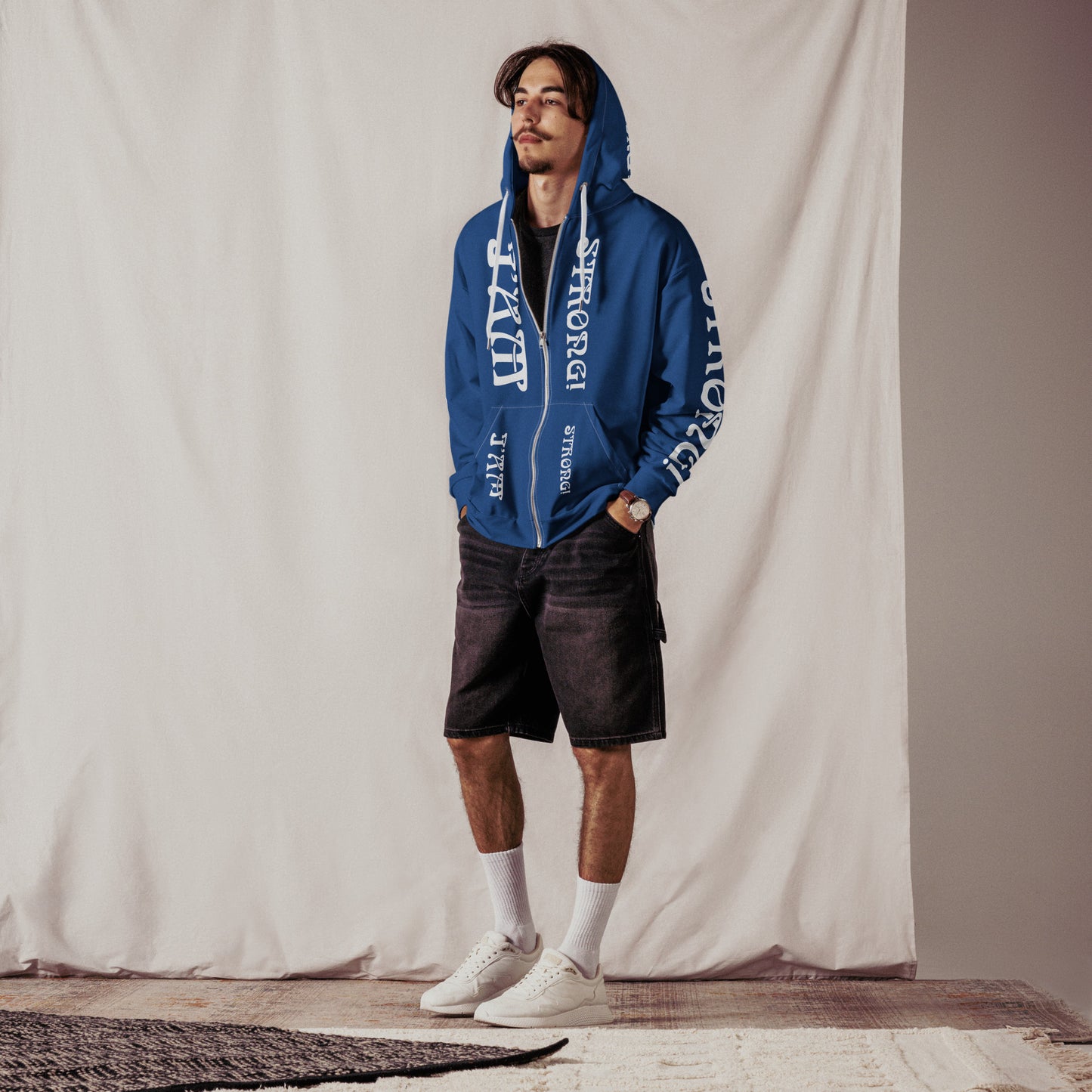 “I’AM STRONG” Blue Unisex Zip Hoodie W/White Font