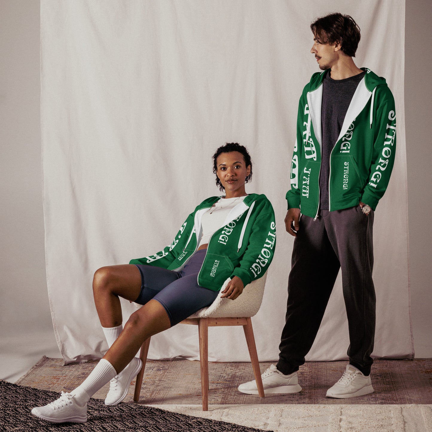 “I’AM STRONG!” Green Unisex Zip Hoodie W/White Font