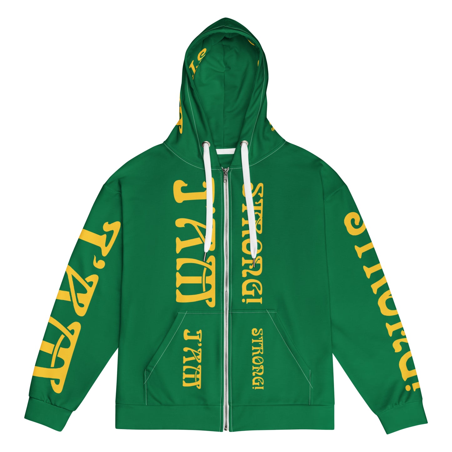 “I’AM STRONG!”Green Unisex Zip Hoodie W/Yellow Font
