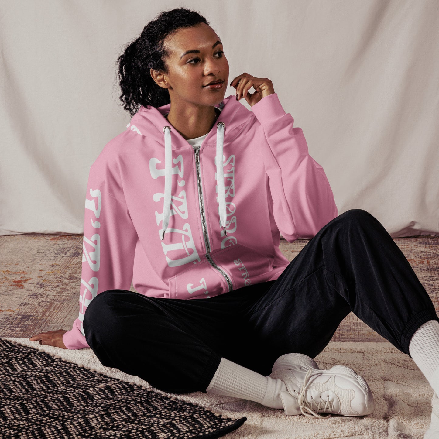“I’AM STRONG!”Cotton Candy Unisex Zip Hoodie W/White Font
