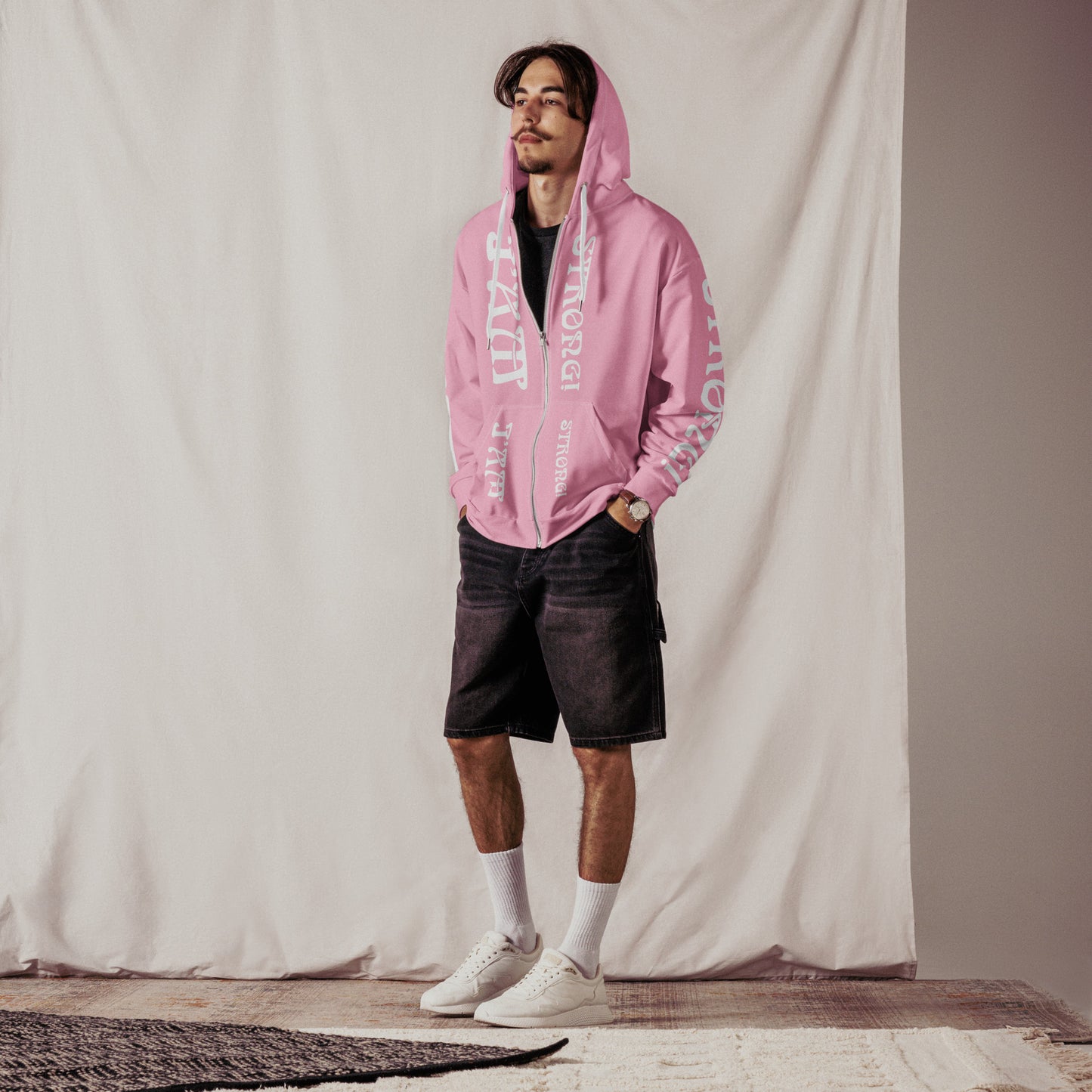 “I’AM STRONG!”Cotton Candy Unisex Zip Hoodie W/White Font