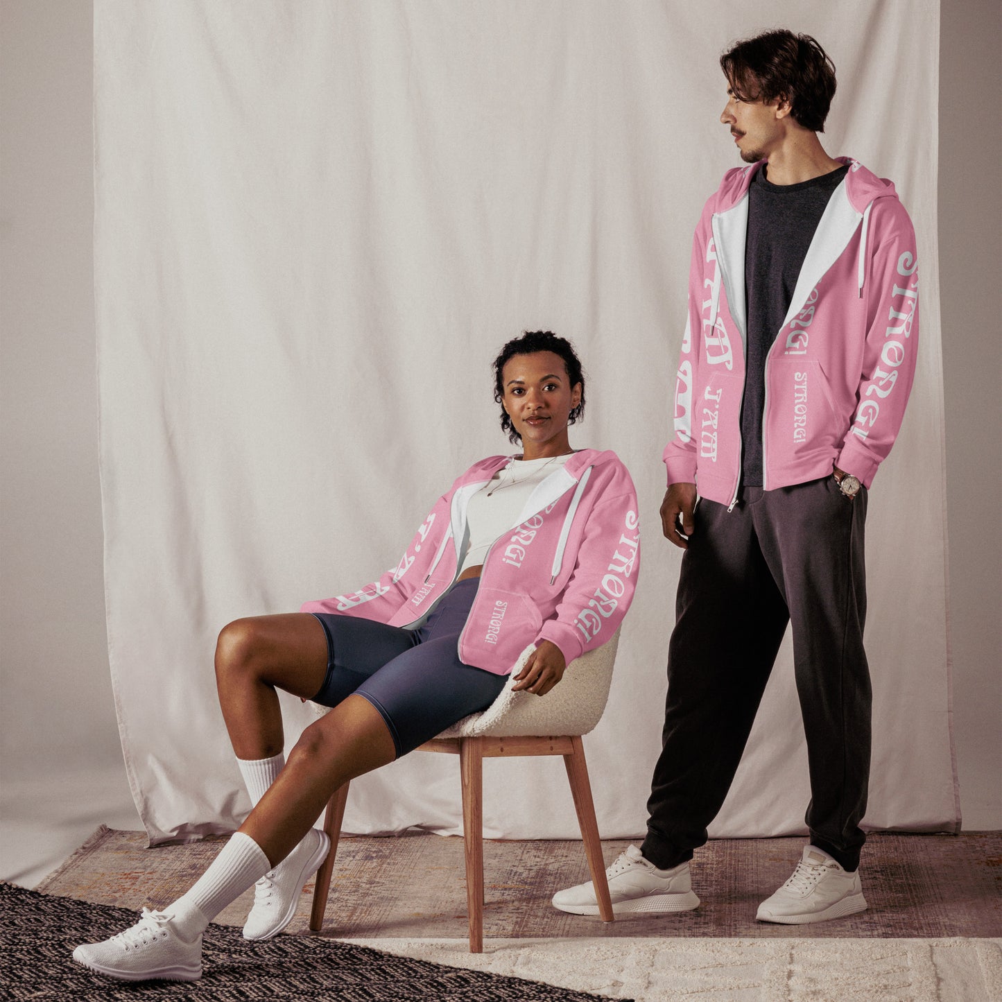 “I’AM STRONG!”Cotton Candy Unisex Zip Hoodie W/White Font