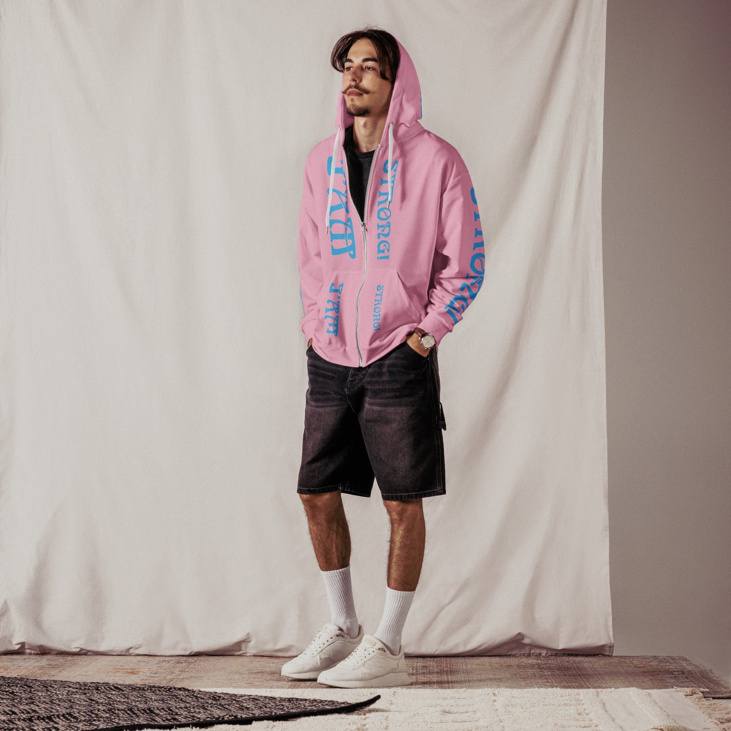 “I’AM STRONG!”Cotton Candy Unisex Zip Hoodie W/SkyBlue Font