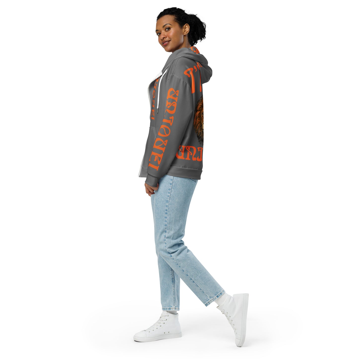 “I’AM UNIQUE!”Grey Unisex Zip Hoodie W/Orange Font