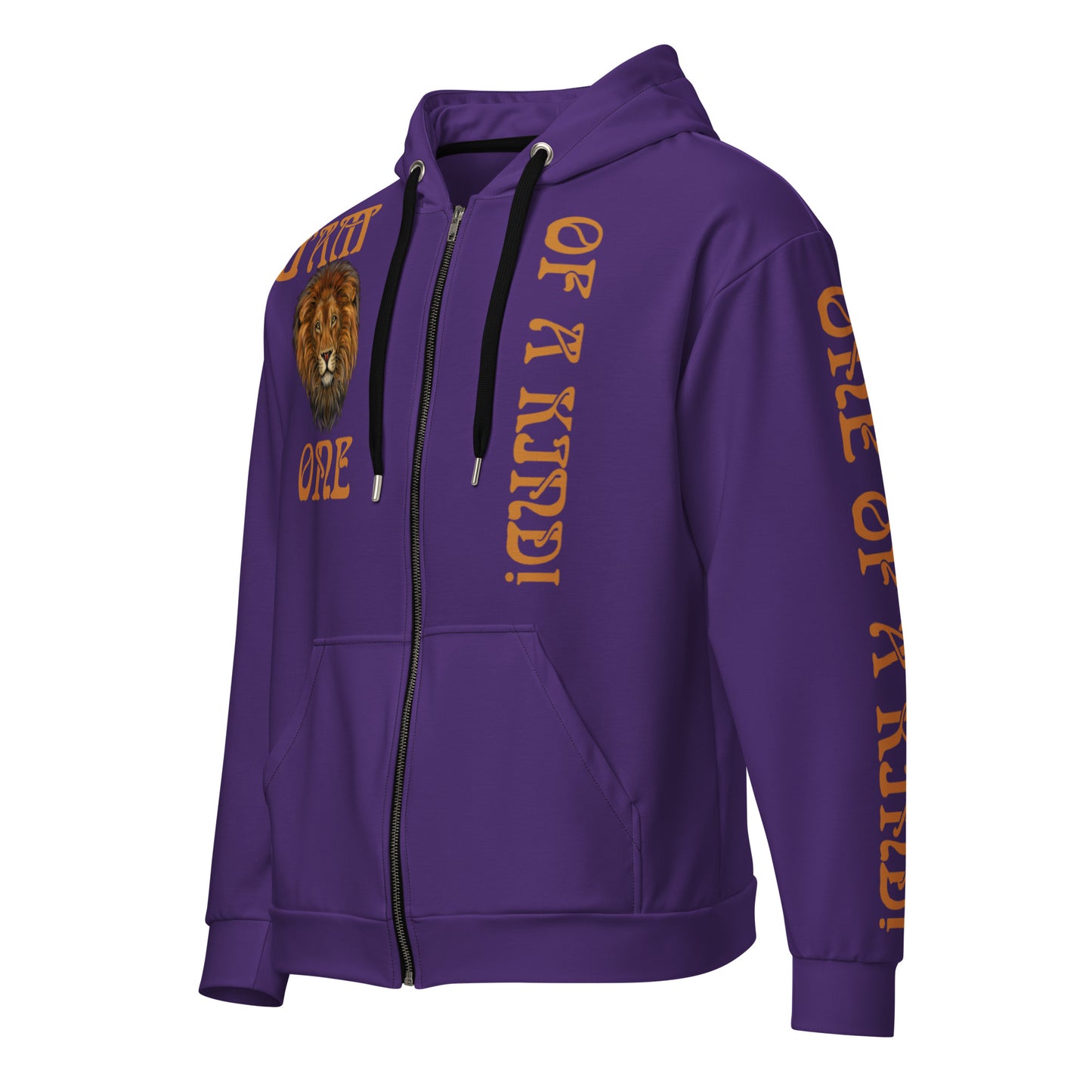 “I’AM ONE OF A KIND!"Unisex Purple Zip Hoodie W/Bronze Font
