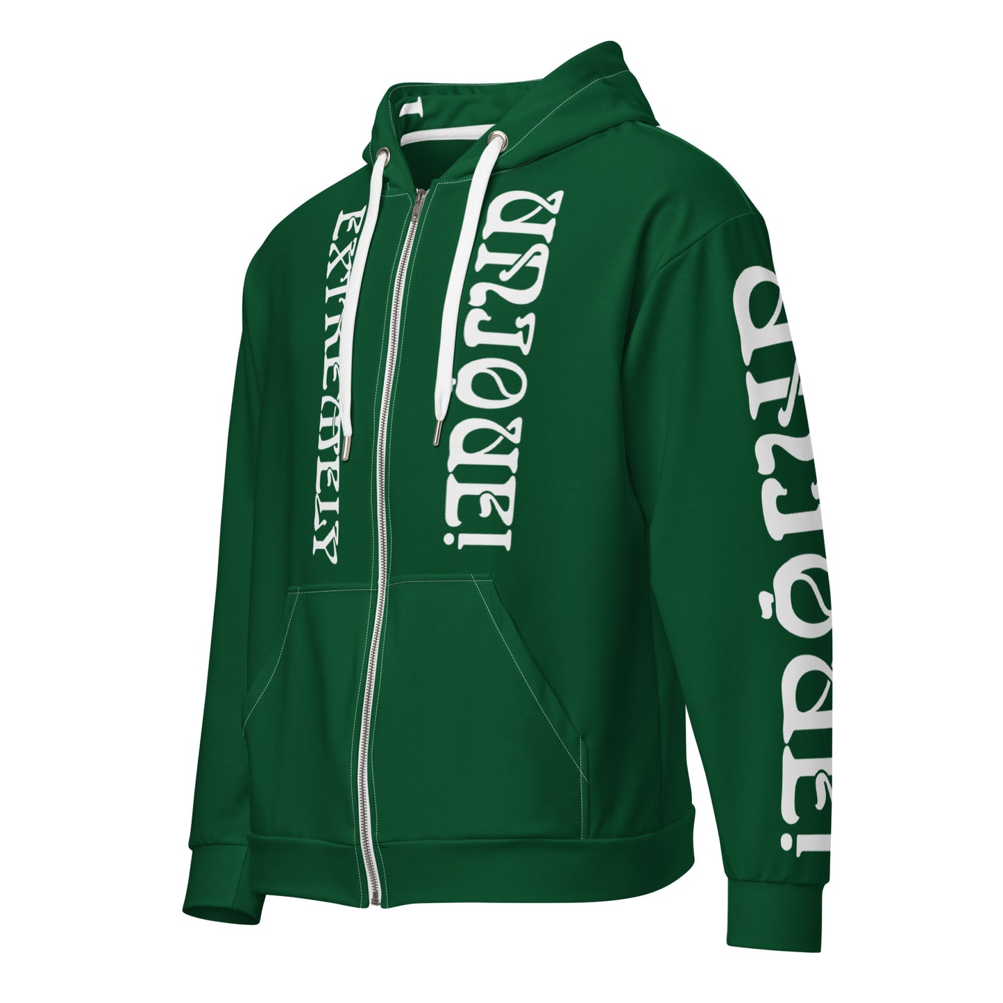 “EXTREMELY UNIQUE!”Green Unisex Zip Hoodie W/White Font