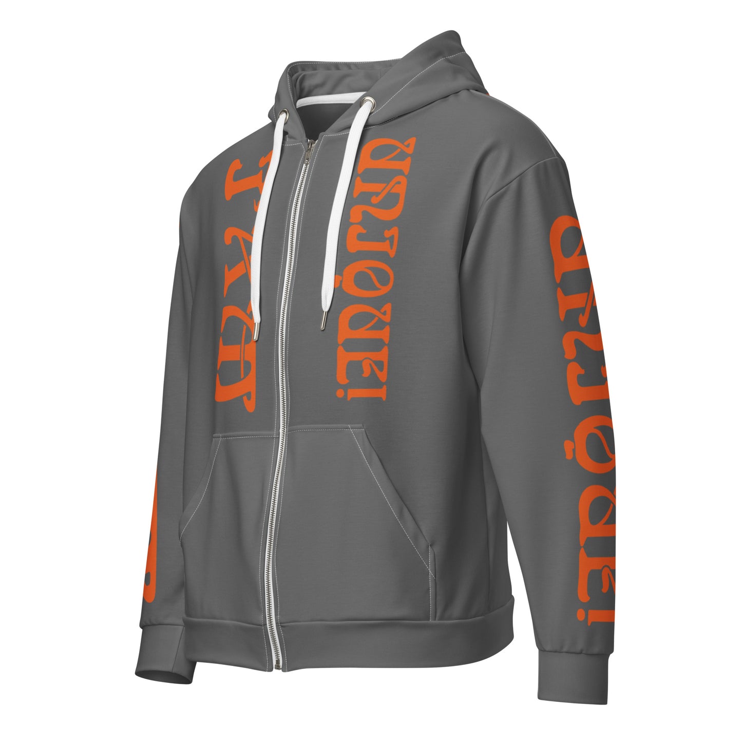 “I’AM UNIQUE!”Grey Unisex Zip Hoodie W/Orange Font