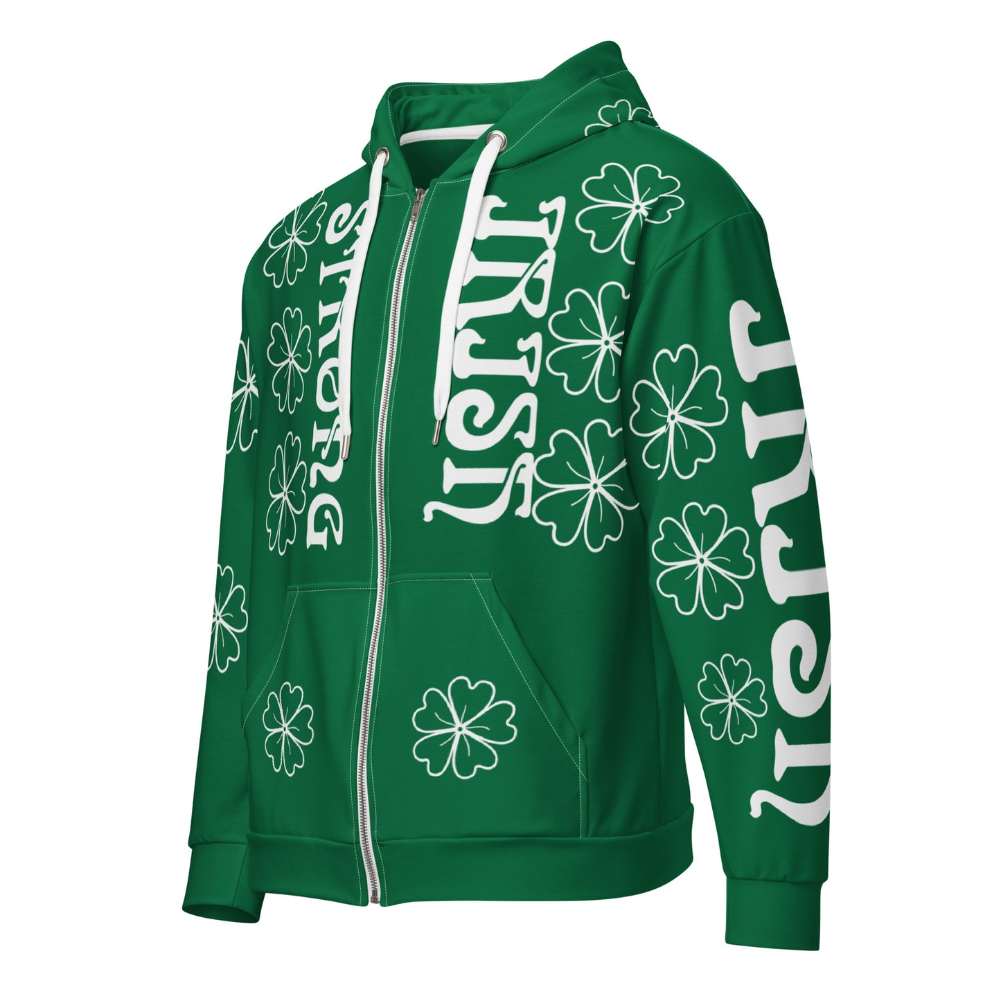 “STRONG,IRISH”Green Unisex Zip Hoodie W/White Font