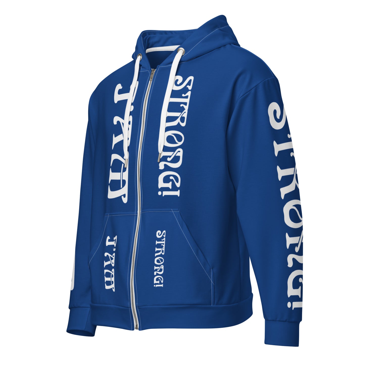 “I’AM STRONG” Blue Unisex Zip Hoodie W/White Font