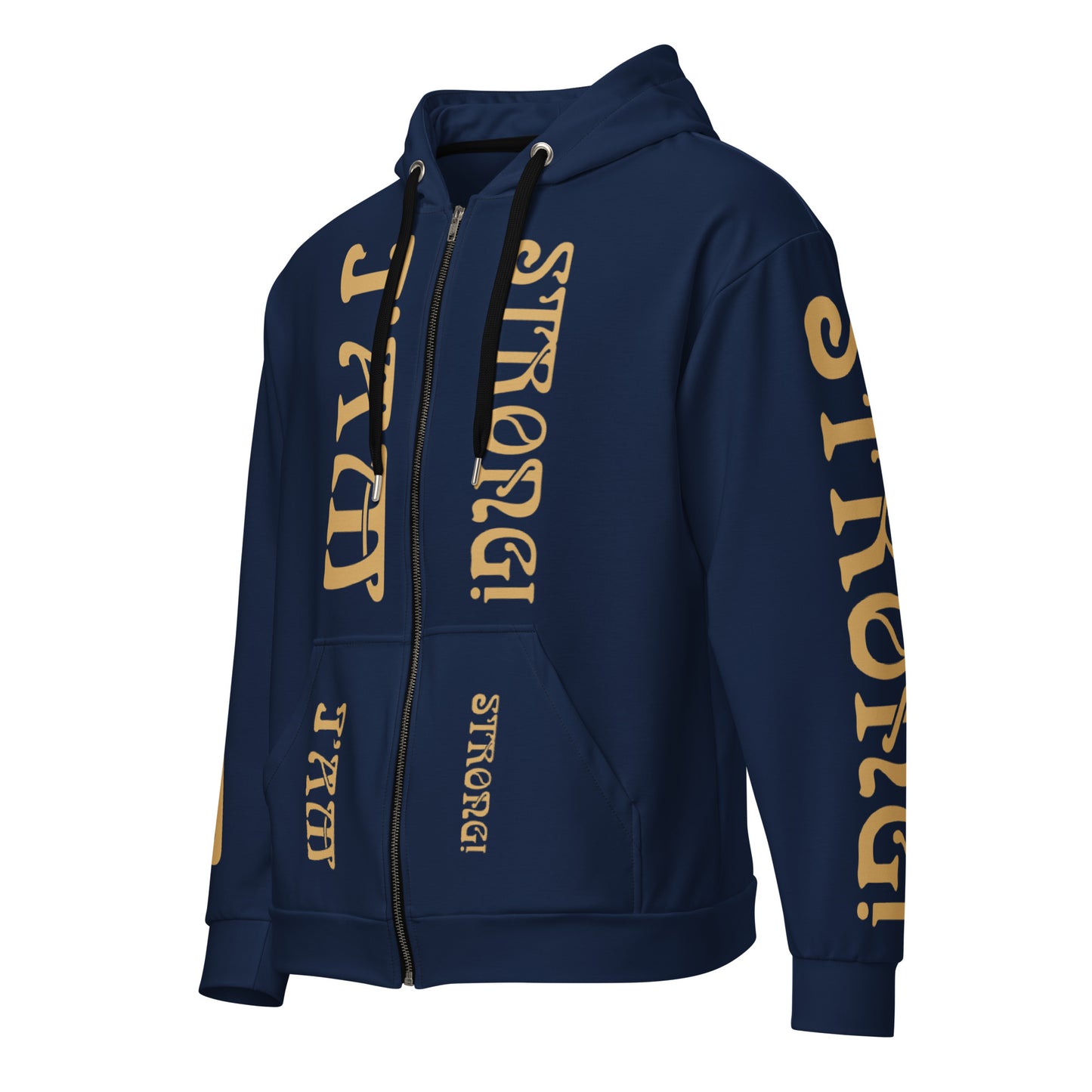 “I’AM STRONG!”Navy Unisex Zip Hoodie W/Fawn Font