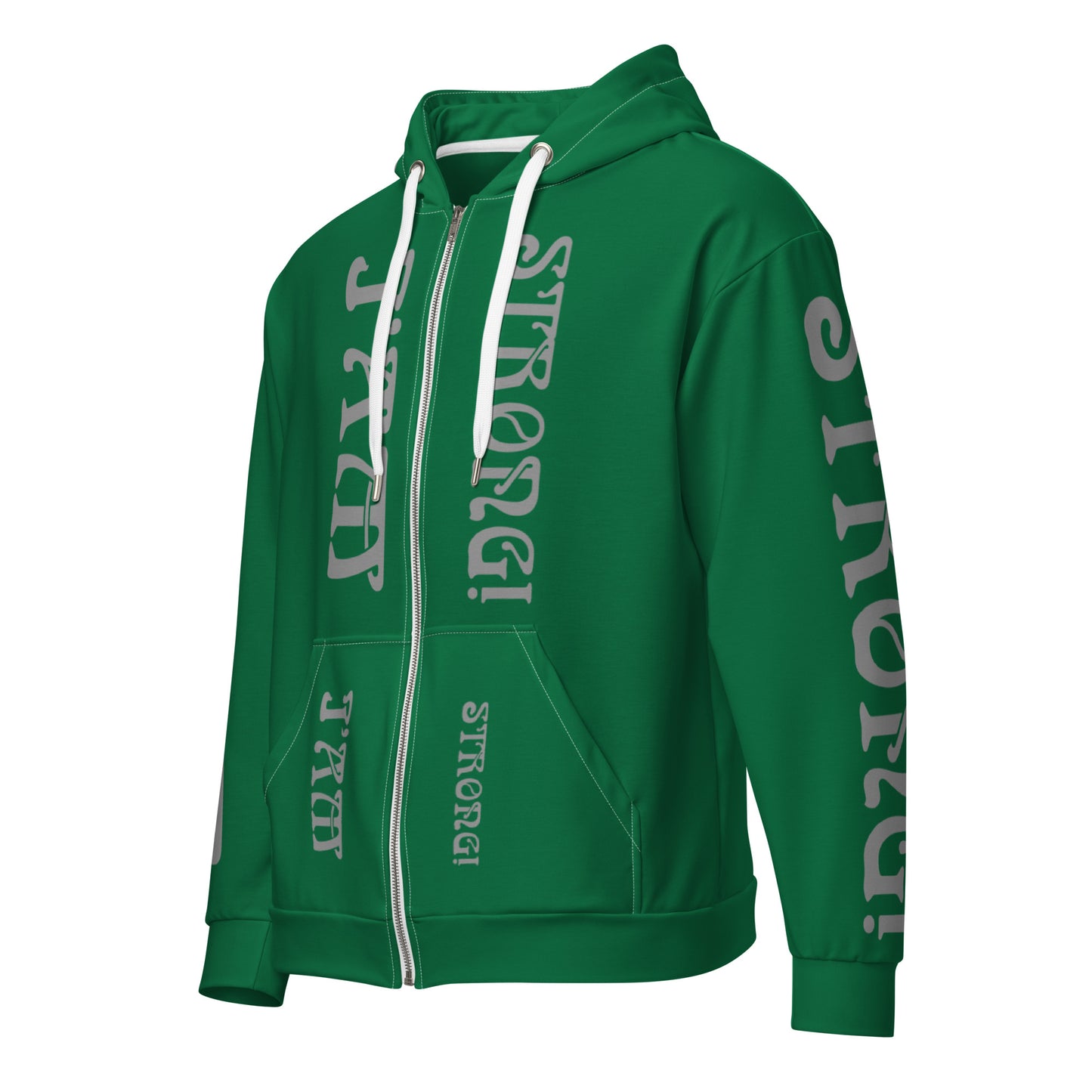 “I’AM STRONG!”Green Unisex Zip Hoodie W/Silver Font