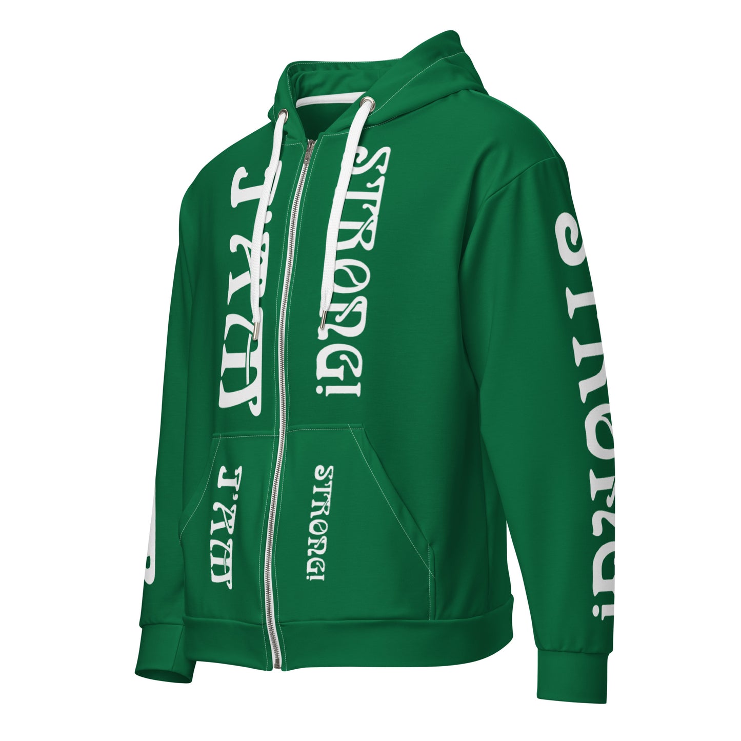 “I’AM STRONG!” Green Unisex Zip Hoodie W/White Font