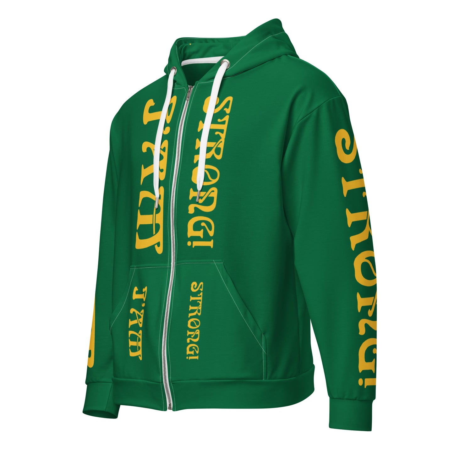 “I’AM STRONG!”Green Unisex Zip Hoodie W/Yellow Font